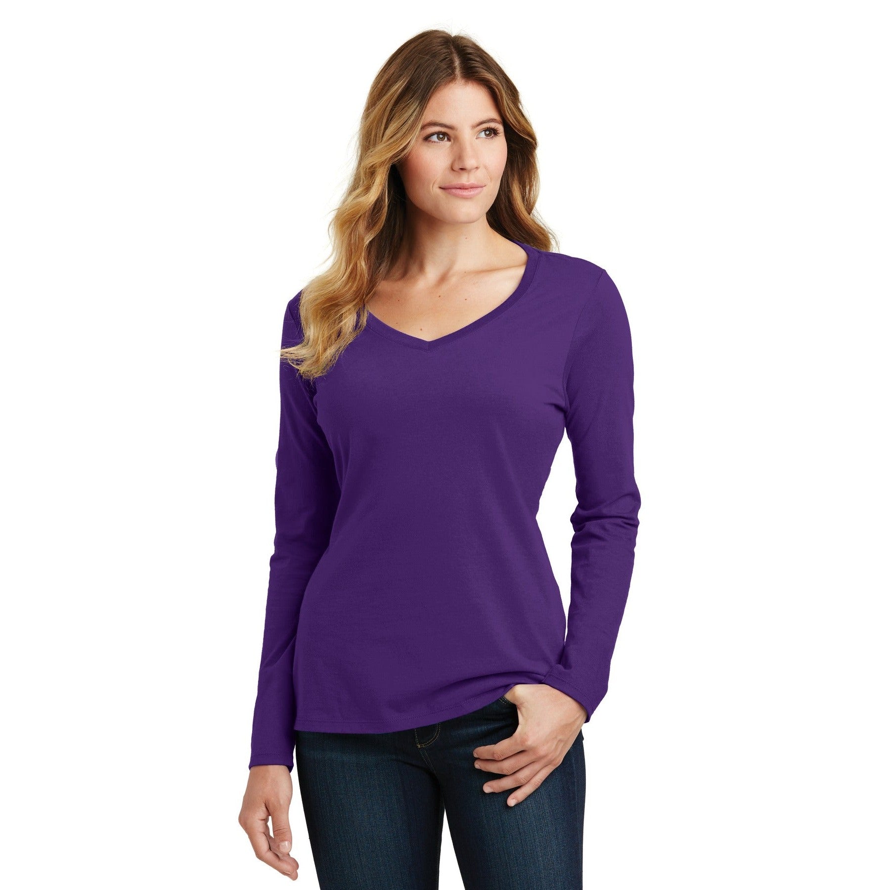 Port & Company-Port & Company® Women's Long Sleeve Fan Favorite V-Neck Tee. LPC450VLS-MedTech-9