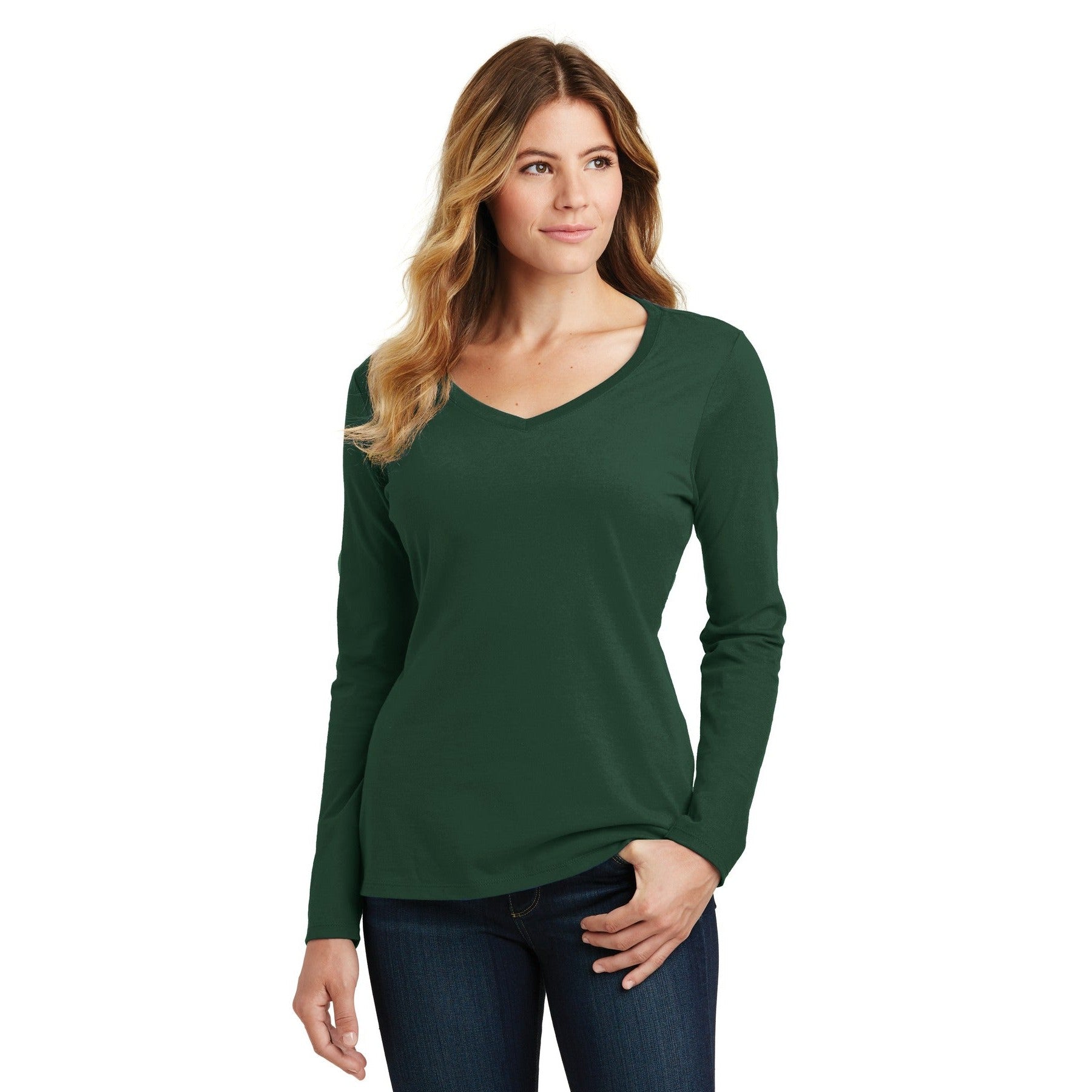 Port & Company-Port & Company® Women's Long Sleeve Fan Favorite V-Neck Tee. LPC450VLS-MedTech-4
