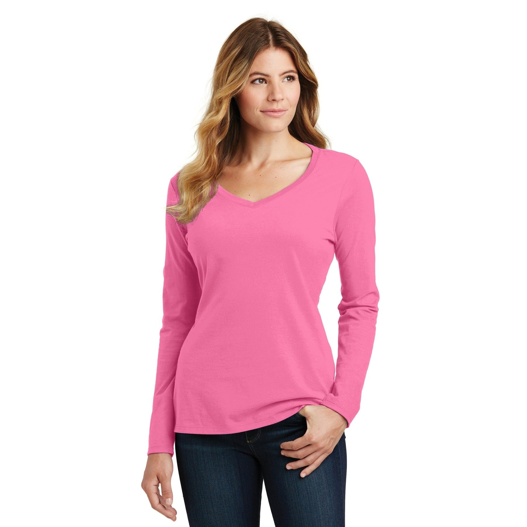 Port & Company-Port & Company® Women's Long Sleeve Fan Favorite V-Neck Tee. LPC450VLS-MedTech-6
