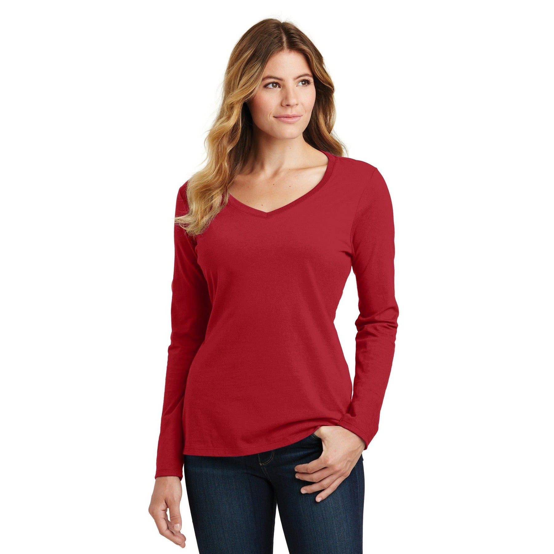 Port & Company-Port & Company® Women's Long Sleeve Fan Favorite V-Neck Tee. LPC450VLS-MedTech-7