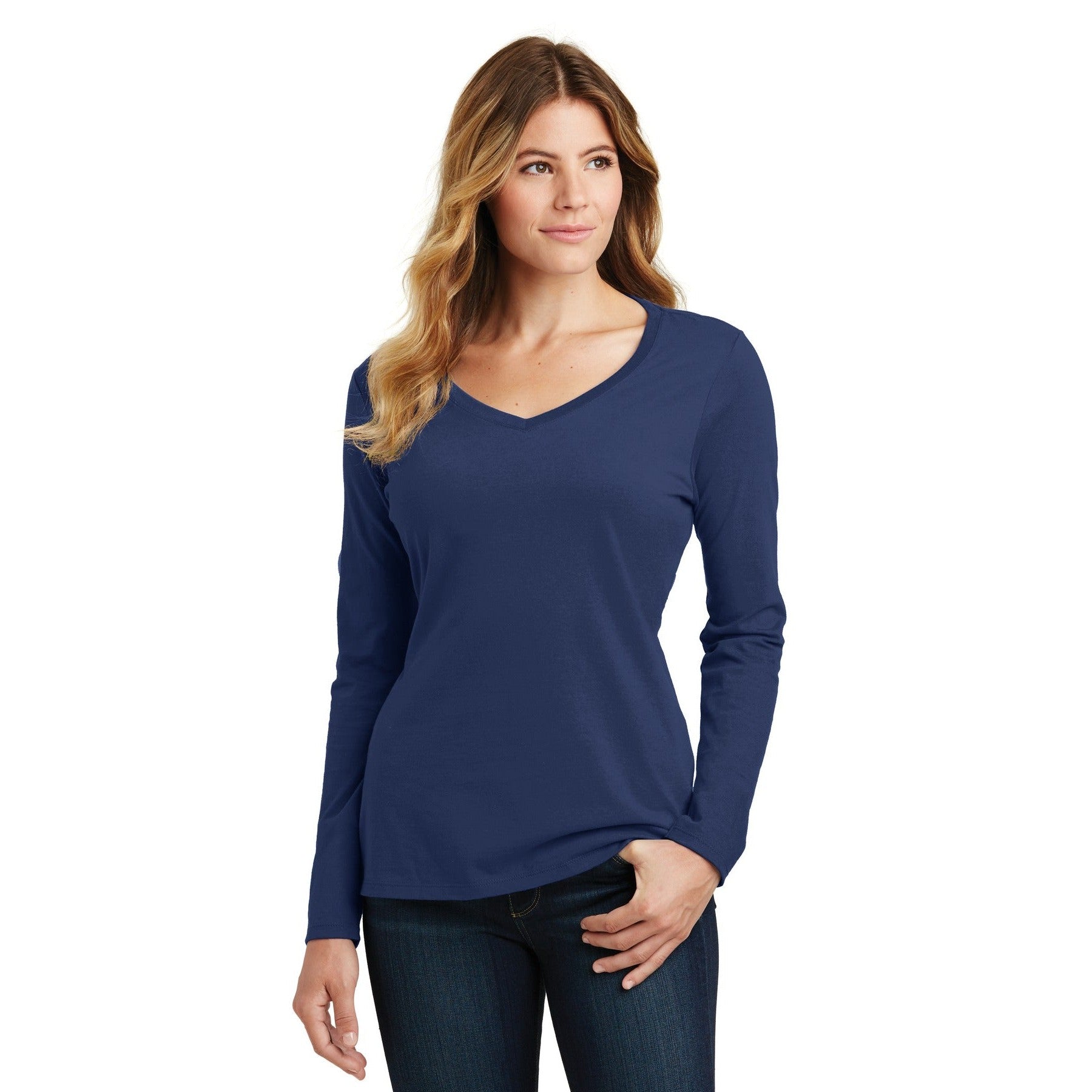 Port & Company-Port & Company® Women's Long Sleeve Fan Favorite V-Neck Tee. LPC450VLS-MedTech-8