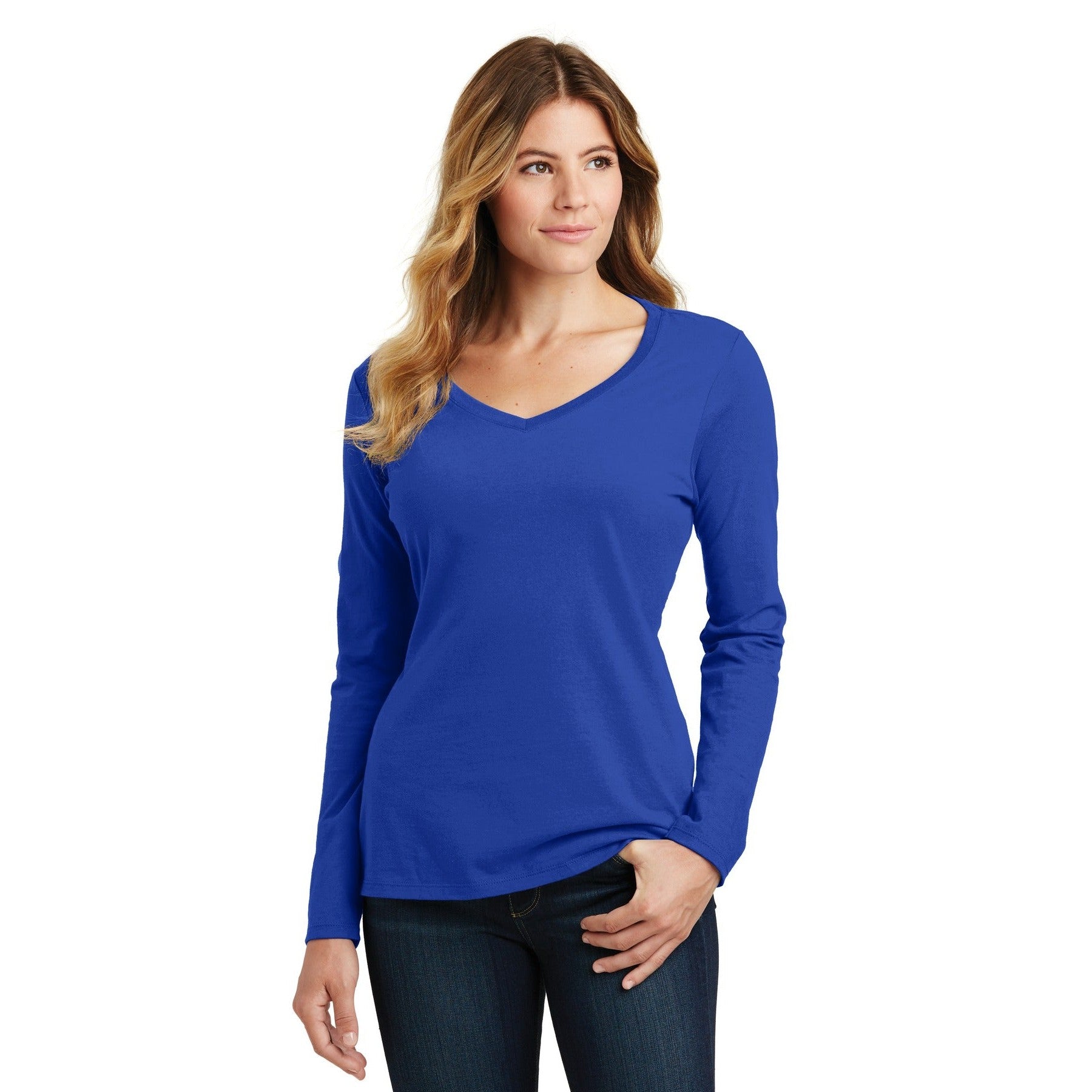 Port & Company-Port & Company® Women's Long Sleeve Fan Favorite V-Neck Tee. LPC450VLS-MedTech-10