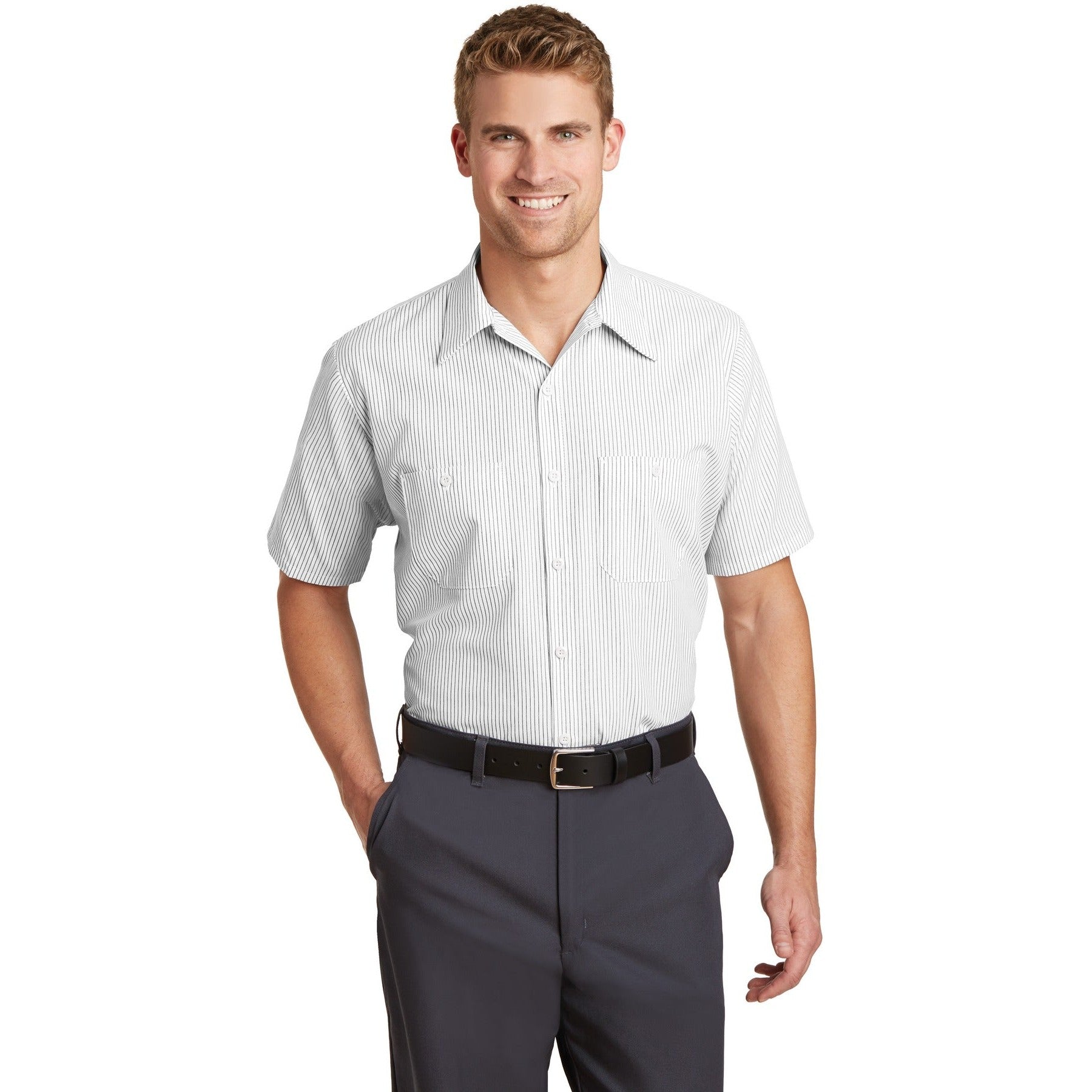 Red Kap-Red Kap® Short Sleeve Striped Industrial Work Shirt. CS20-MedTech-2