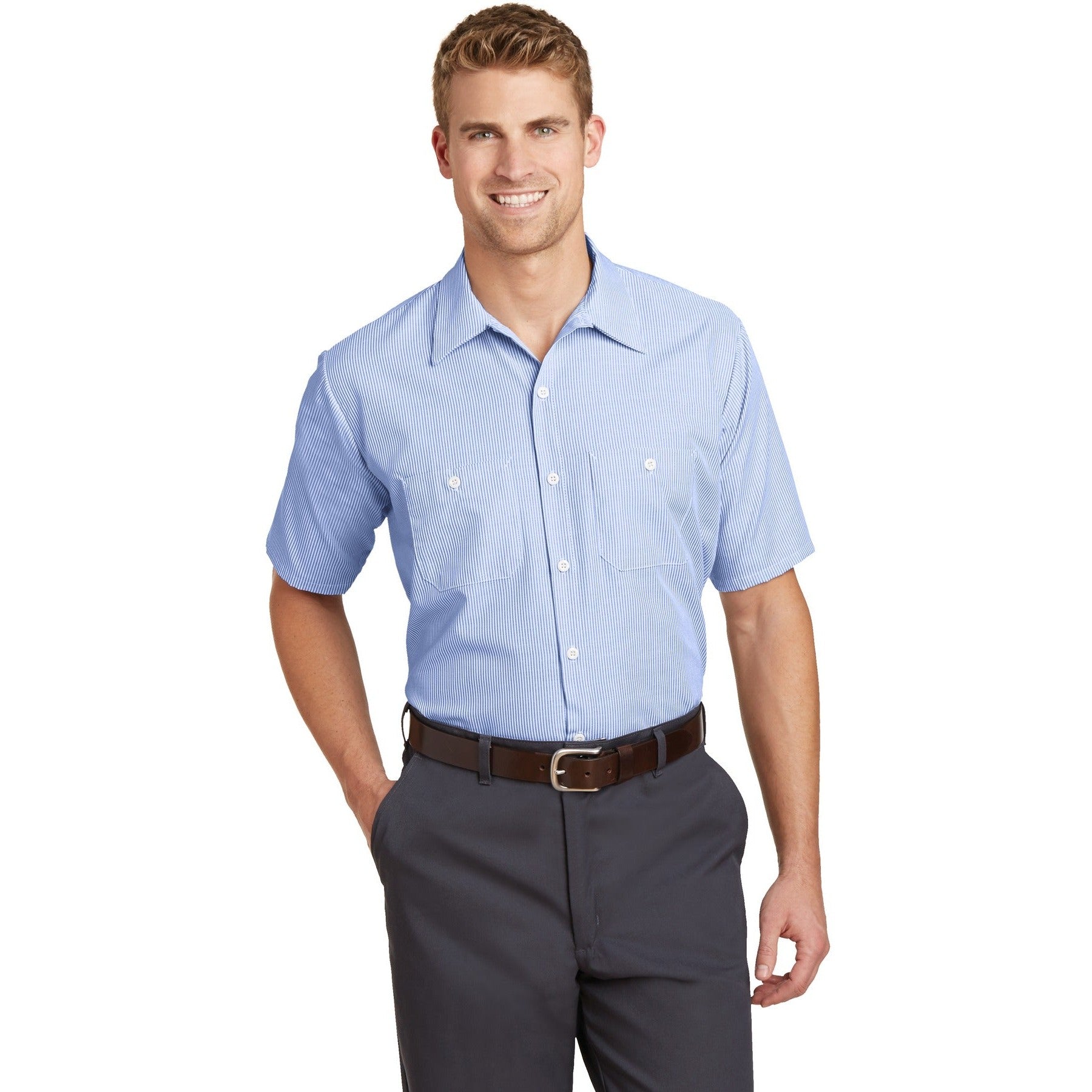 Red Kap-Red Kap® Short Sleeve Striped Industrial Work Shirt. CS20-MedTech-4