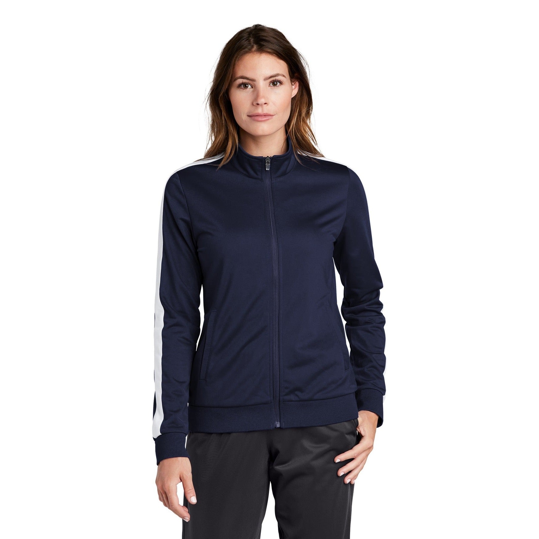 Sport-Tek-Sport-Tek ® Ladies Tricot Sleeve Stripe Track Jacket. LST94-MedTech-4