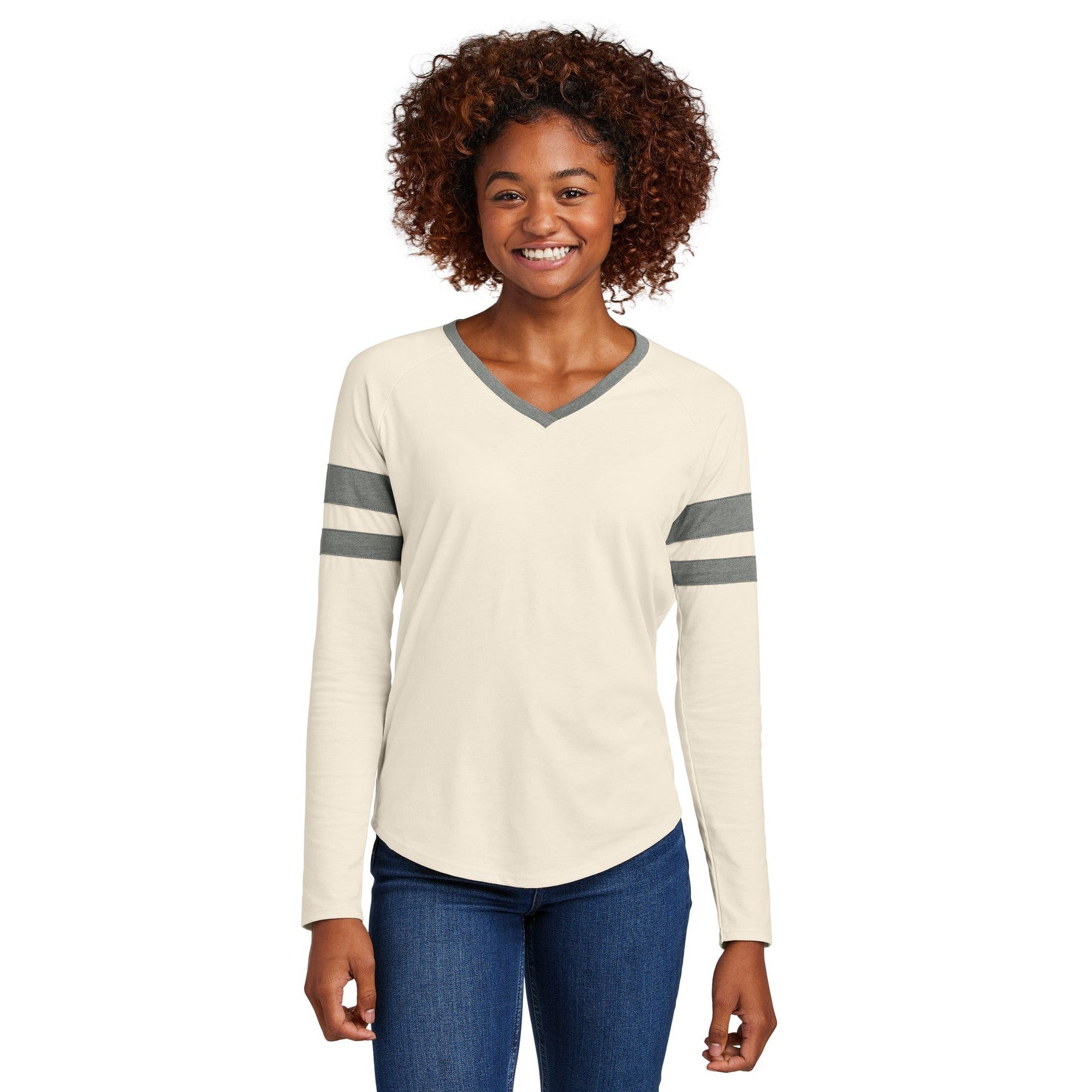 Sport-Tek-Sport-Tek® Women's Halftime Stripe Long Sleeve V-Neck Tee LST6043-MedTech-4