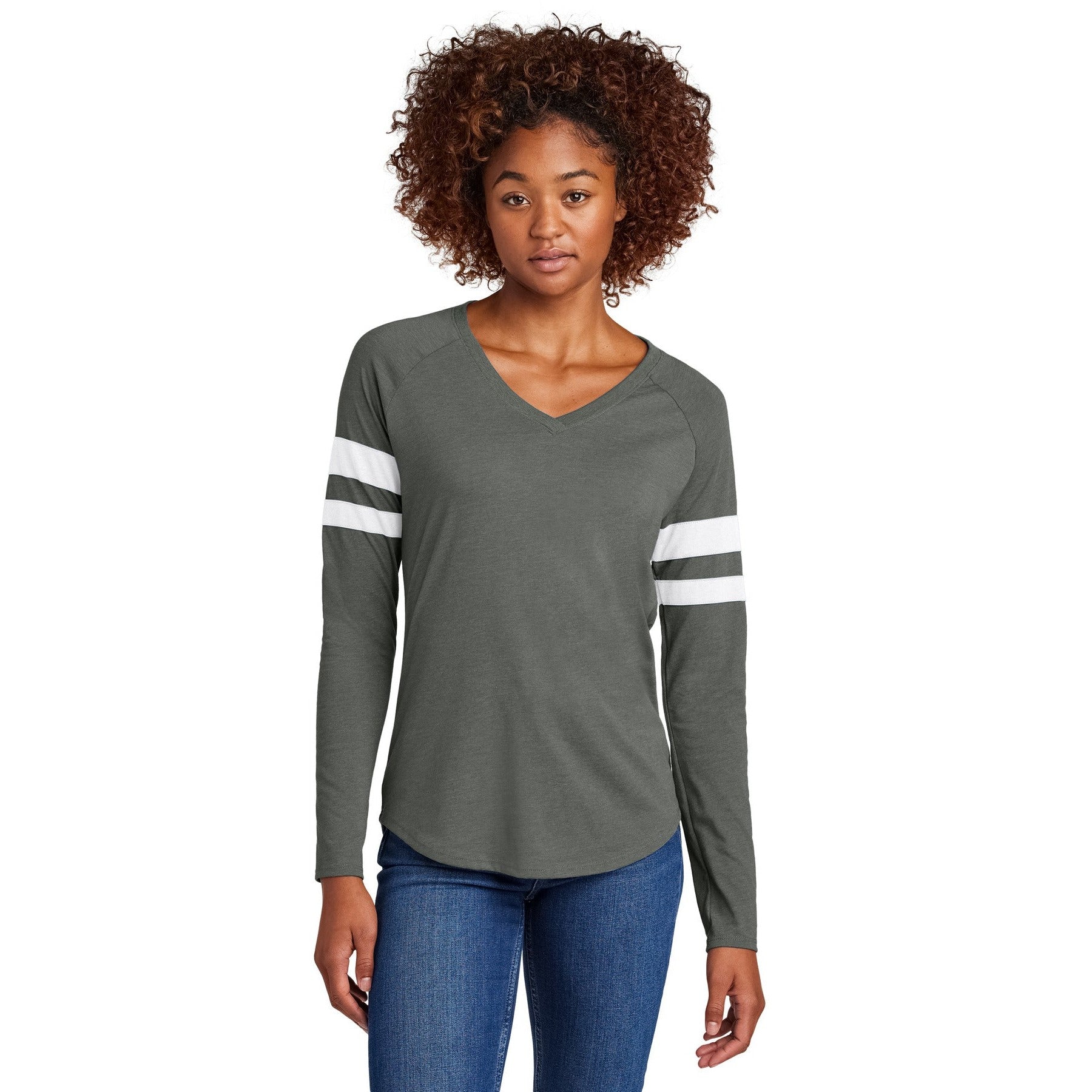 Sport-Tek-Sport-Tek® Women's Halftime Stripe Long Sleeve V-Neck Tee LST6043-MedTech-5