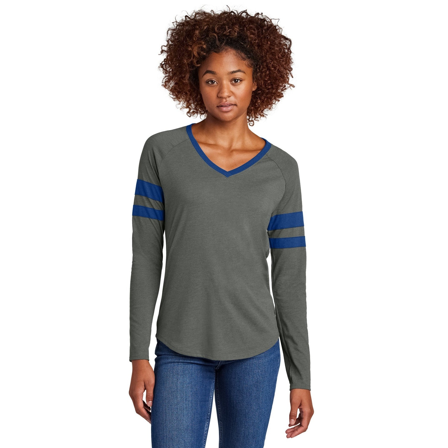Sport-Tek-Sport-Tek® Women's Halftime Stripe Long Sleeve V-Neck Tee LST6043-MedTech-3