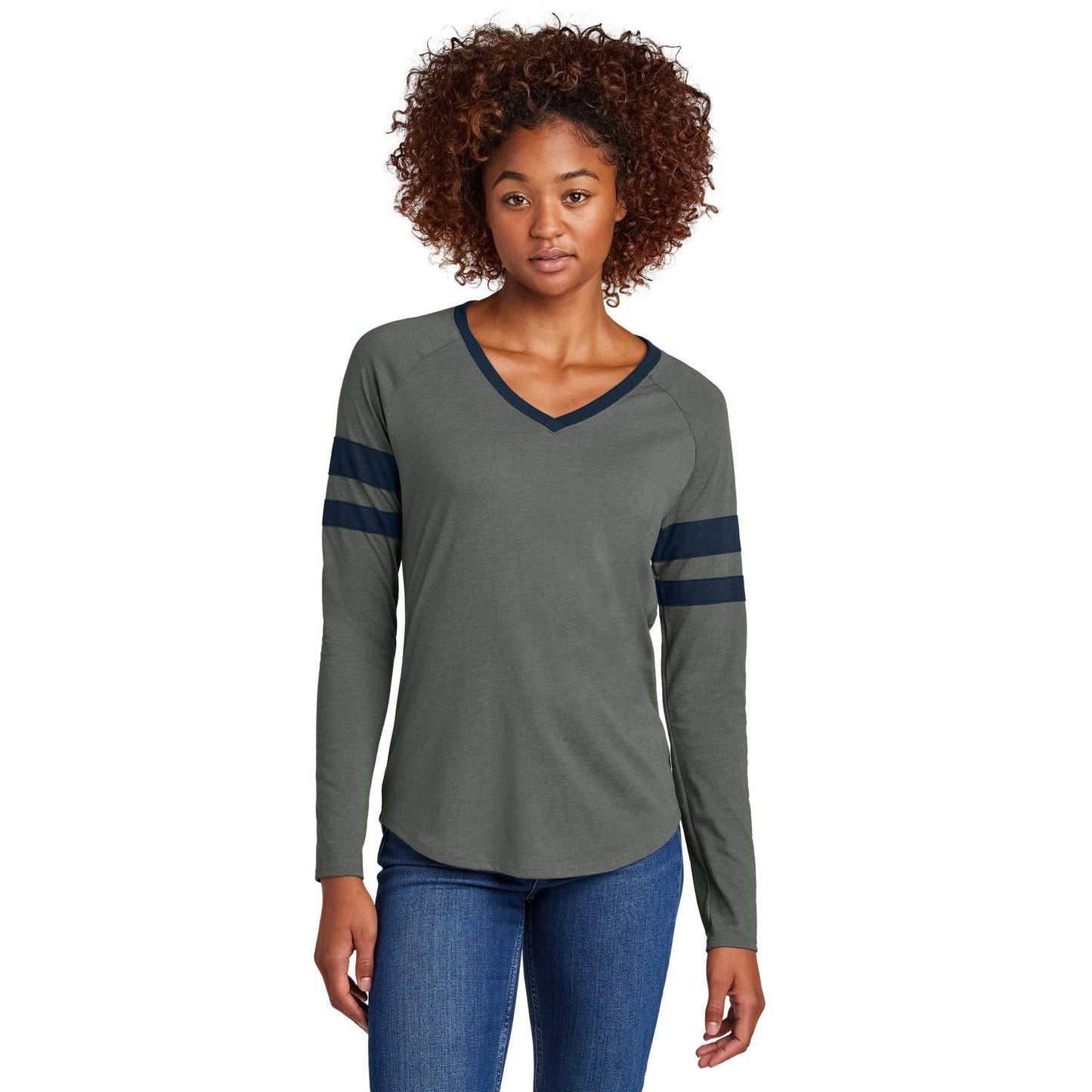 Sport-Tek-Sport-Tek® Women's Halftime Stripe Long Sleeve V-Neck Tee LST6043-MedTech-2
