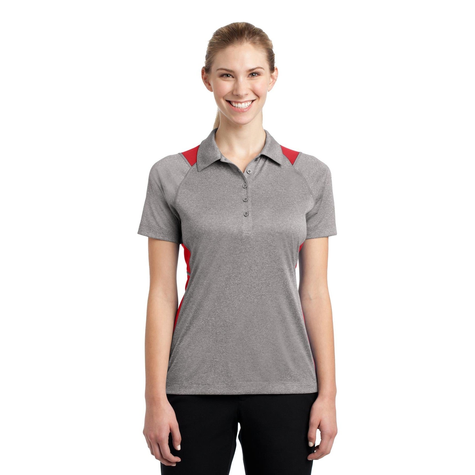 Sport-Tek-Sport-Tek® Women's Heather Colorblock Contender™ Polo. LST665-MedTech-10