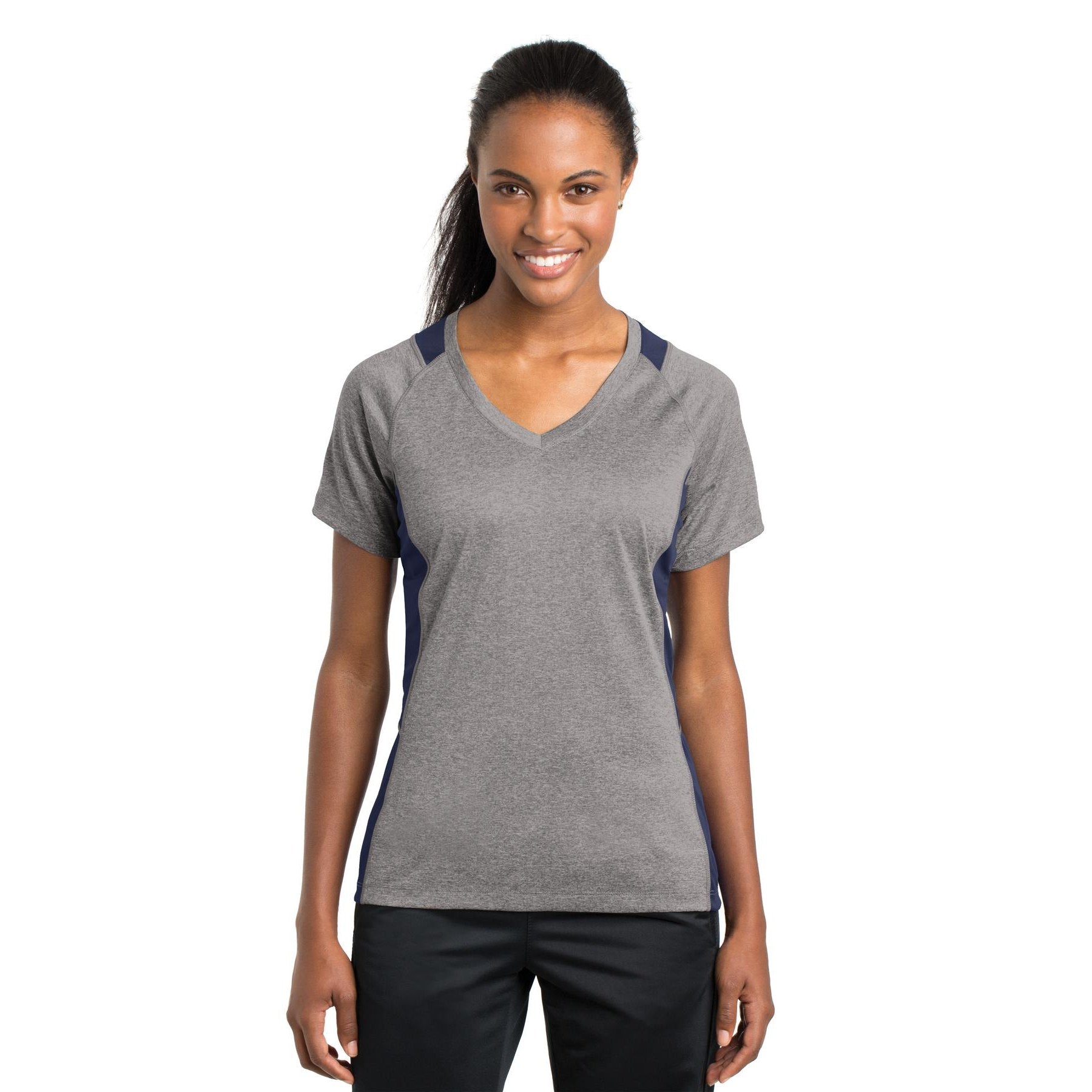 Sport-Tek-Sport-Tek® Women's Heather Colorblock Contender™ V-Neck Tee. LST361-MedTech-5