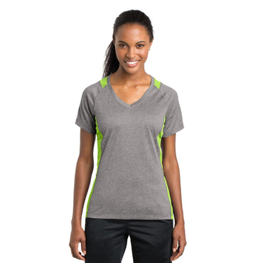 Sport-Tek-Sport-Tek® Women's Heather Colorblock Contender™ V-Neck Tee. LST361-MedTech-2