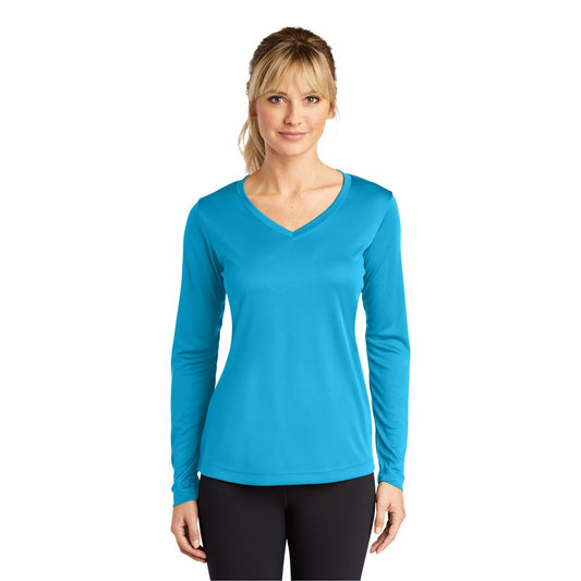 Sport-Tek-Sport-Tek® Women's Long Sleeve PosiCharge® Competitor™ V-Neck Tee. LST353LS-MedTech-1