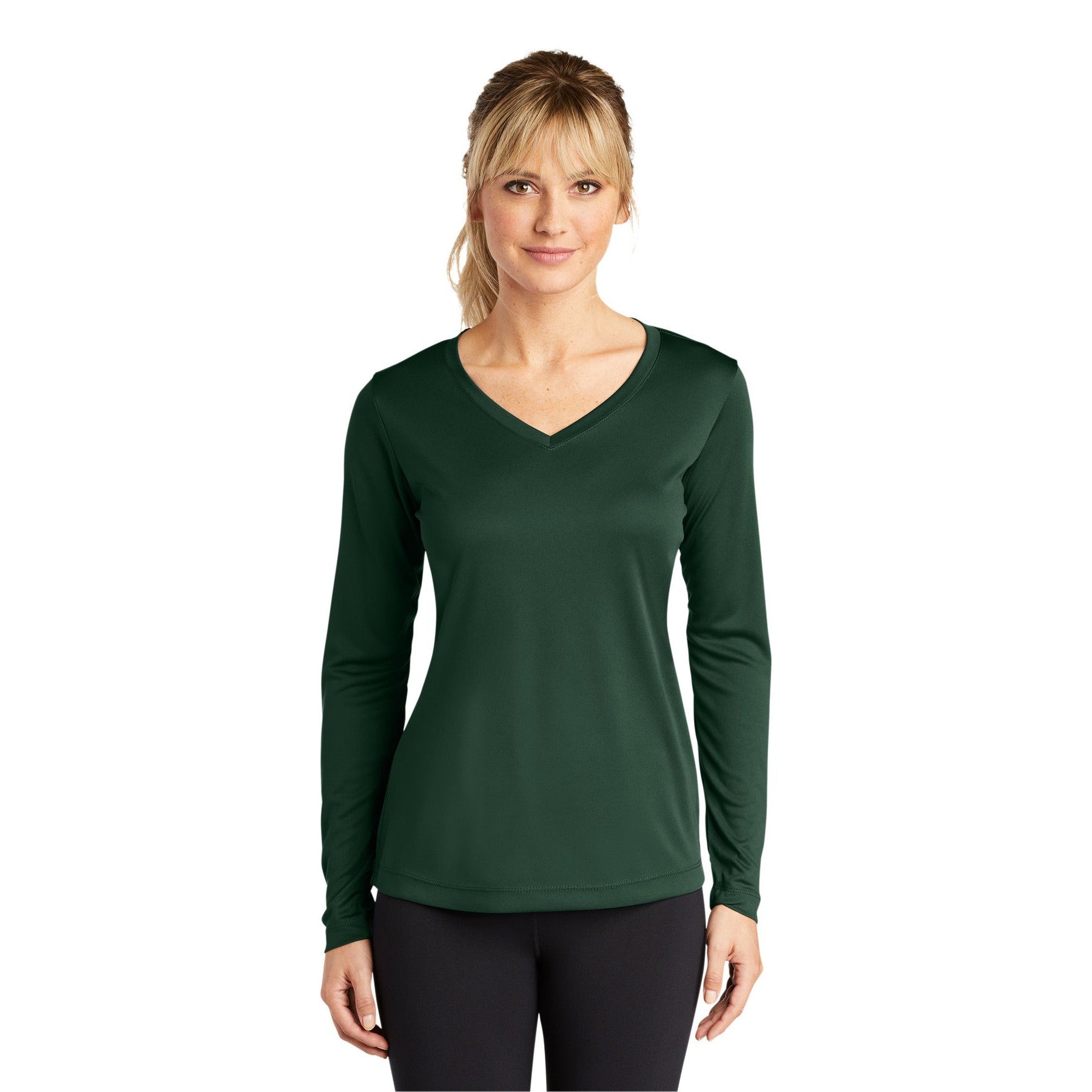 Sport-Tek-Sport-Tek® Women's Long Sleeve PosiCharge® Competitor™ V-Neck Tee. LST353LS-MedTech-5