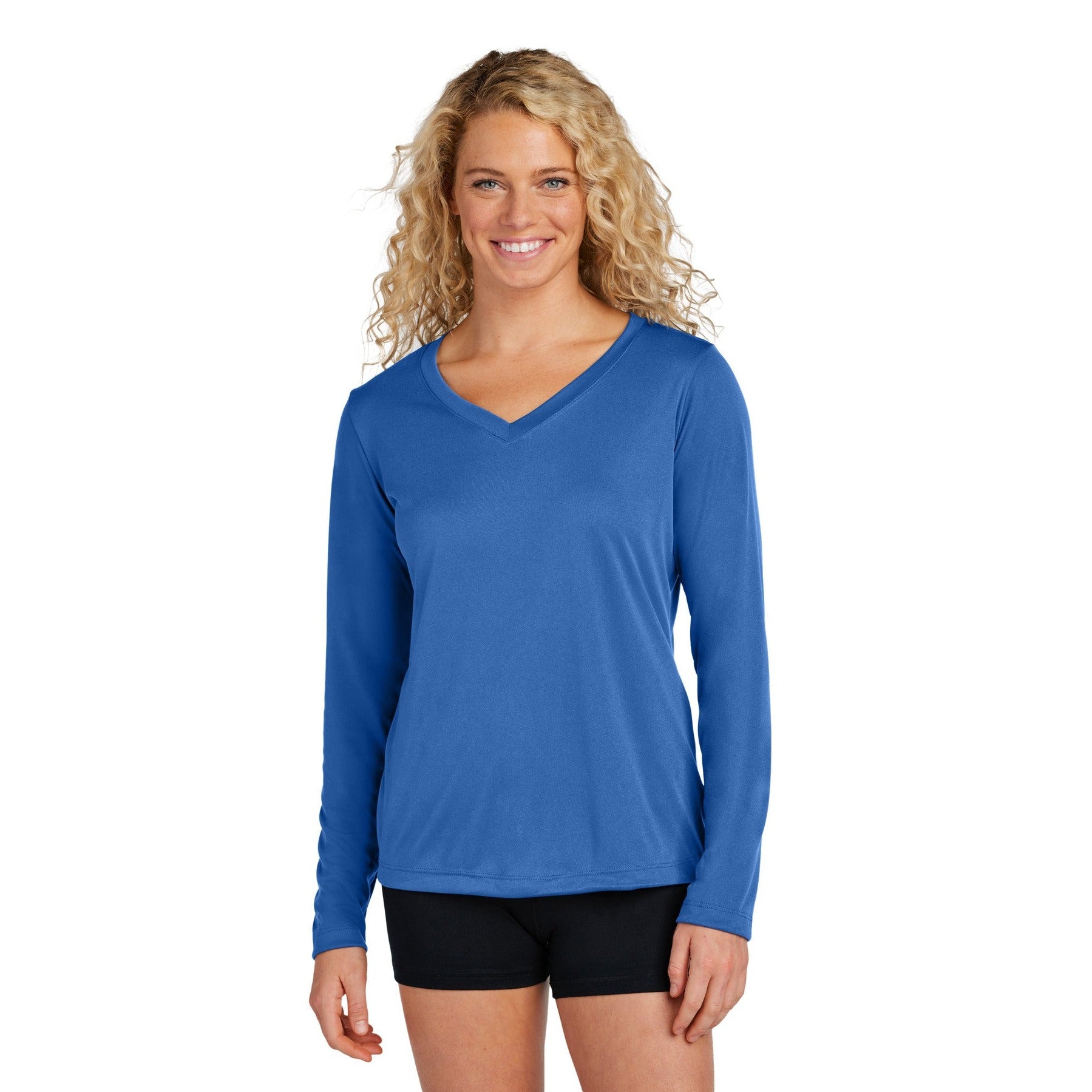 Sport-Tek-Sport-Tek® Women's Long Sleeve PosiCharge® Competitor™ V-Neck Tee. LST353LS-MedTech-18