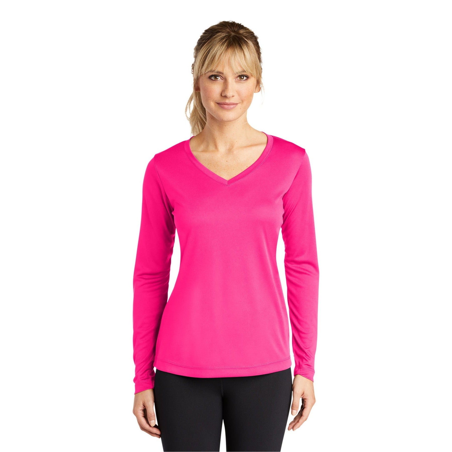 Sport-Tek-Sport-Tek® Women's Long Sleeve PosiCharge® Competitor™ V-Neck Tee. LST353LS-MedTech-11