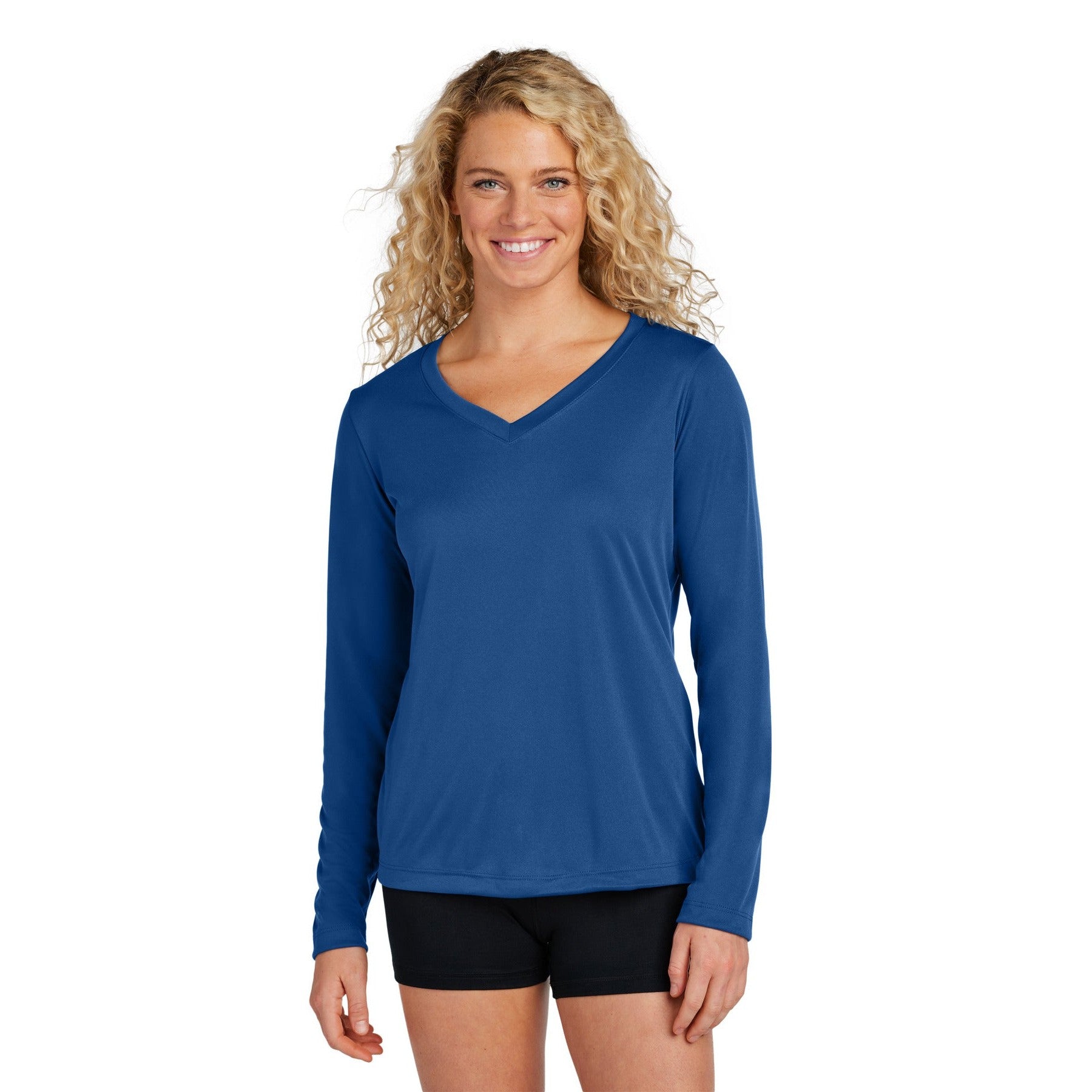 Sport-Tek-Sport-Tek® Women's Long Sleeve PosiCharge® Competitor™ V-Neck Tee. LST353LS-MedTech-14