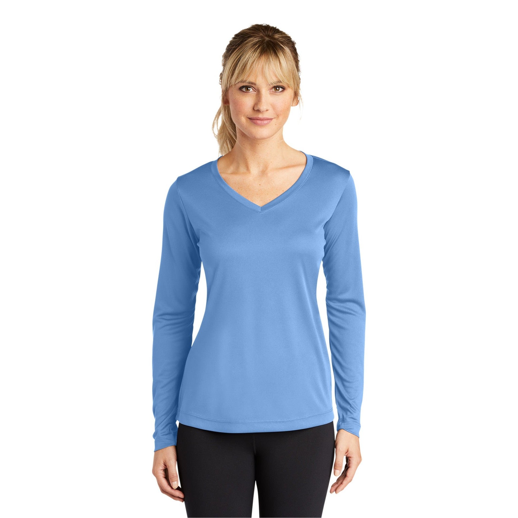 Sport-Tek-Sport-Tek® Women's Long Sleeve PosiCharge® Competitor™ V-Neck Tee. LST353LS-MedTech-3