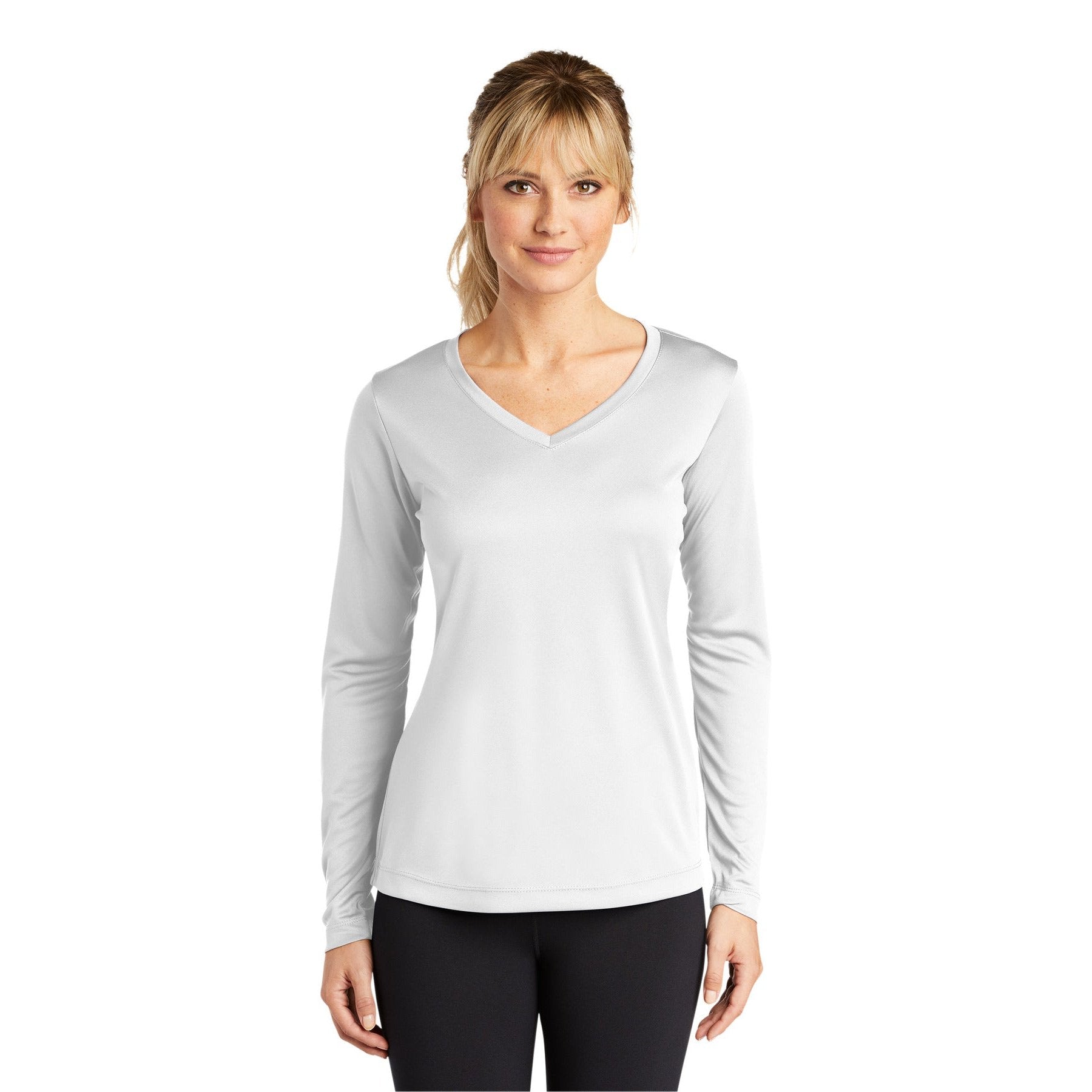Sport-Tek-Sport-Tek® Women's Long Sleeve PosiCharge® Competitor™ V-Neck Tee. LST353LS-MedTech-19