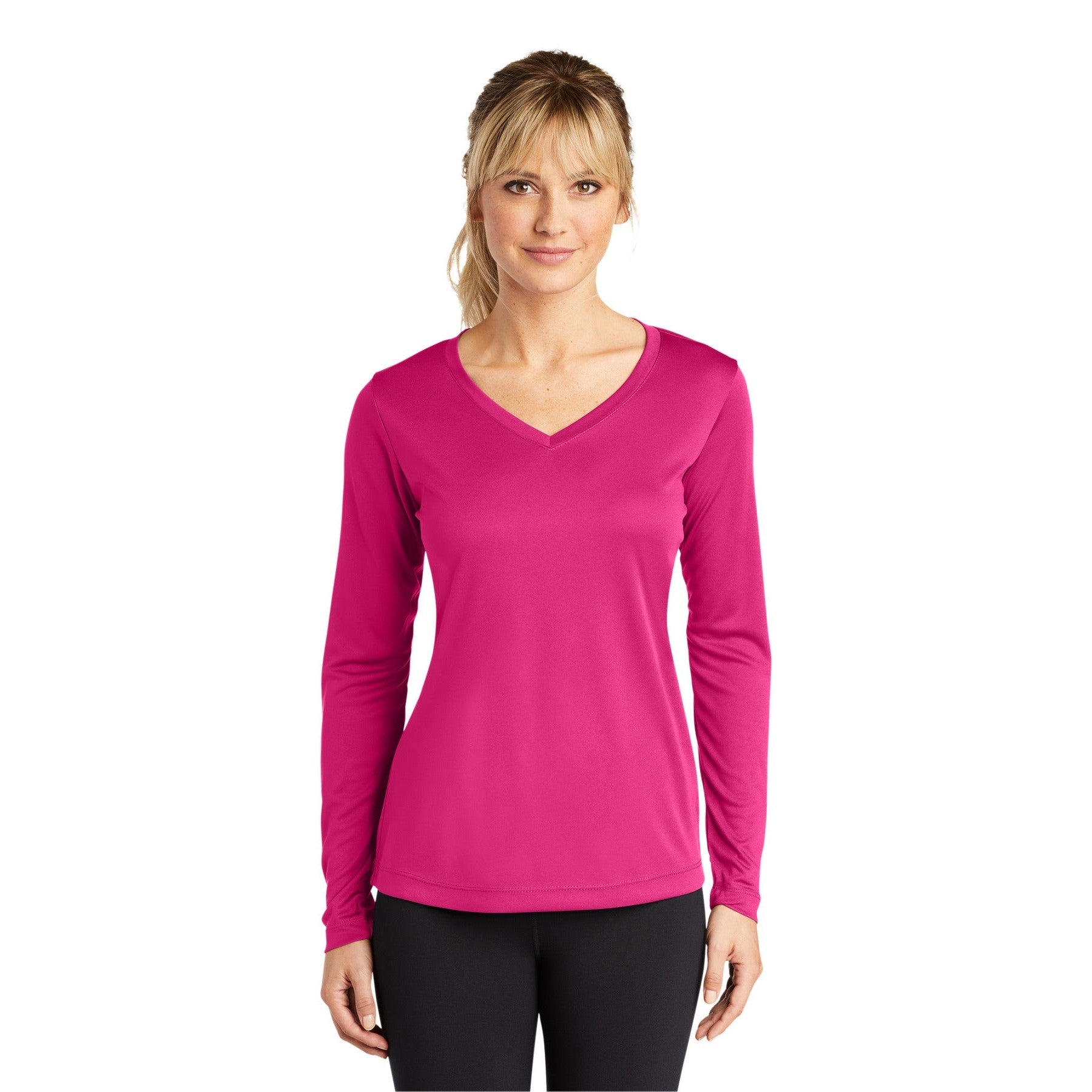 Sport-Tek-Sport-Tek® Women's Long Sleeve PosiCharge® Competitor™ V-Neck Tee. LST353LS-MedTech-12