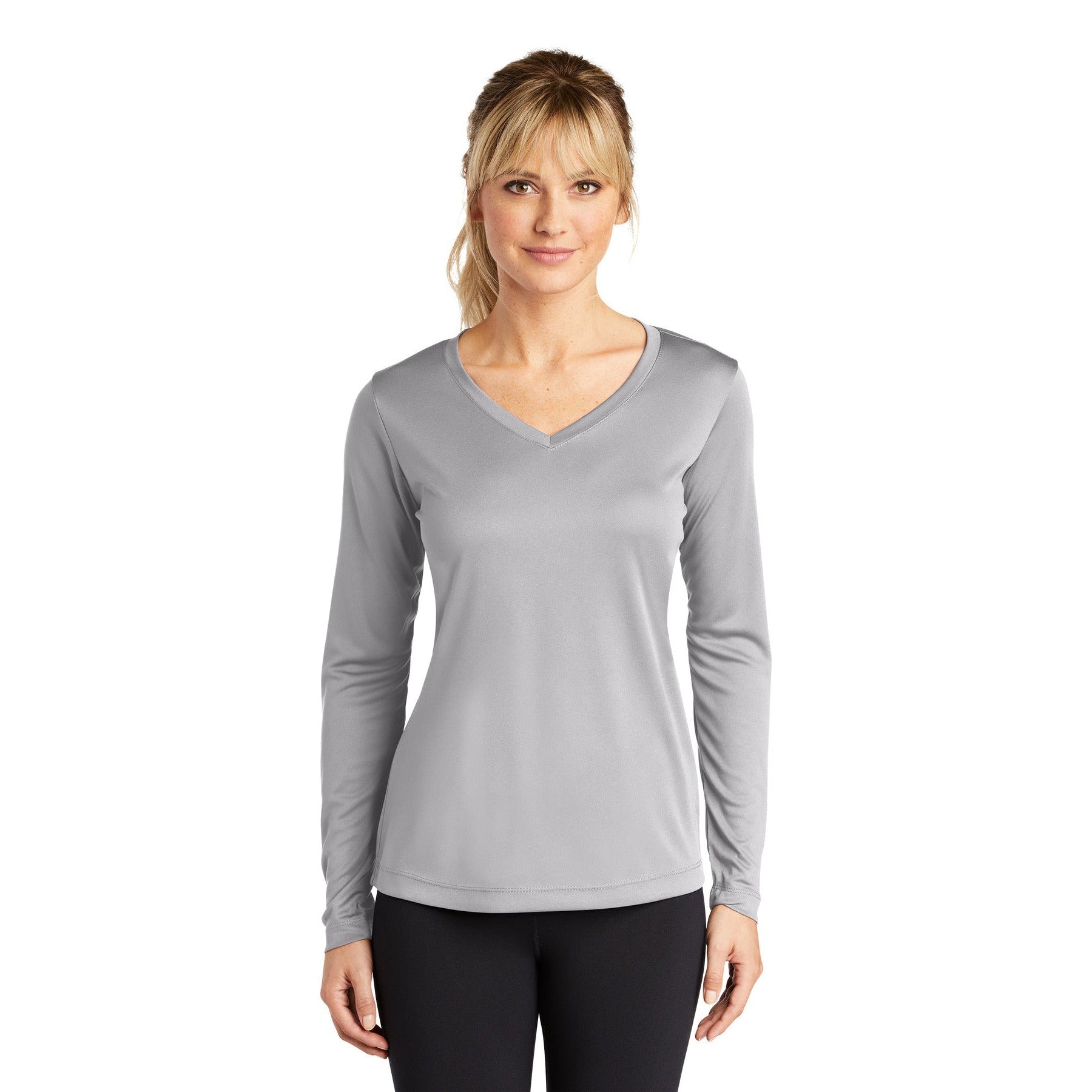 Sport-Tek-Sport-Tek® Women's Long Sleeve PosiCharge® Competitor™ V-Neck Tee. LST353LS-MedTech-15