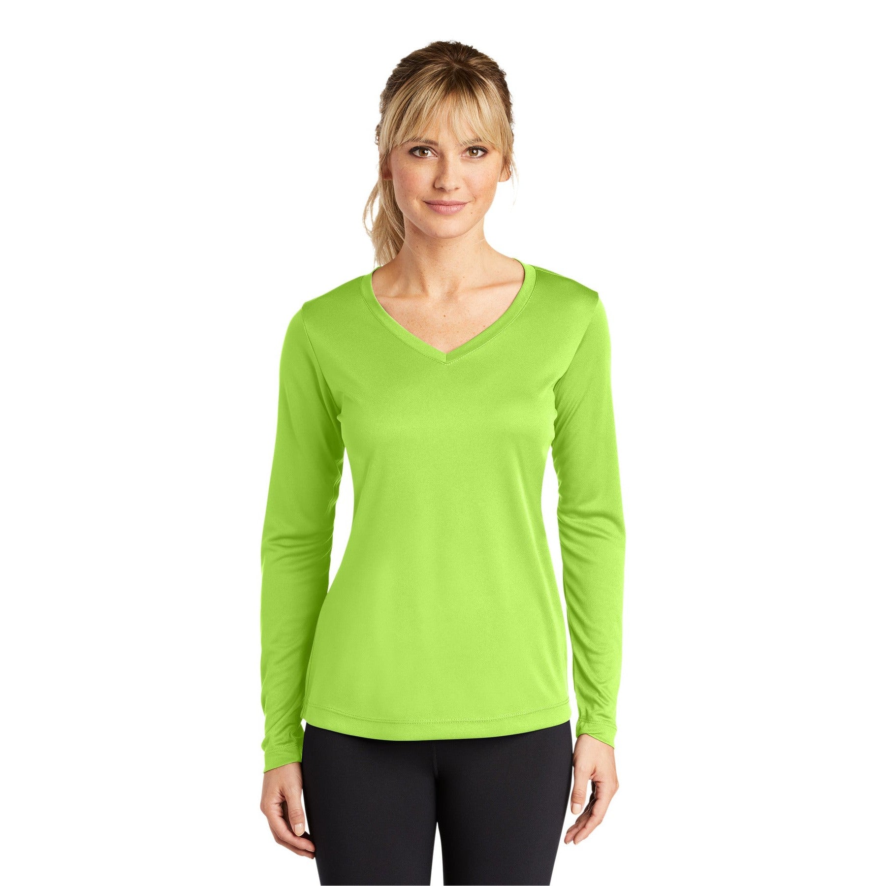 Sport-Tek-Sport-Tek® Women's Long Sleeve PosiCharge® Competitor™ V-Neck Tee. LST353LS-MedTech-9