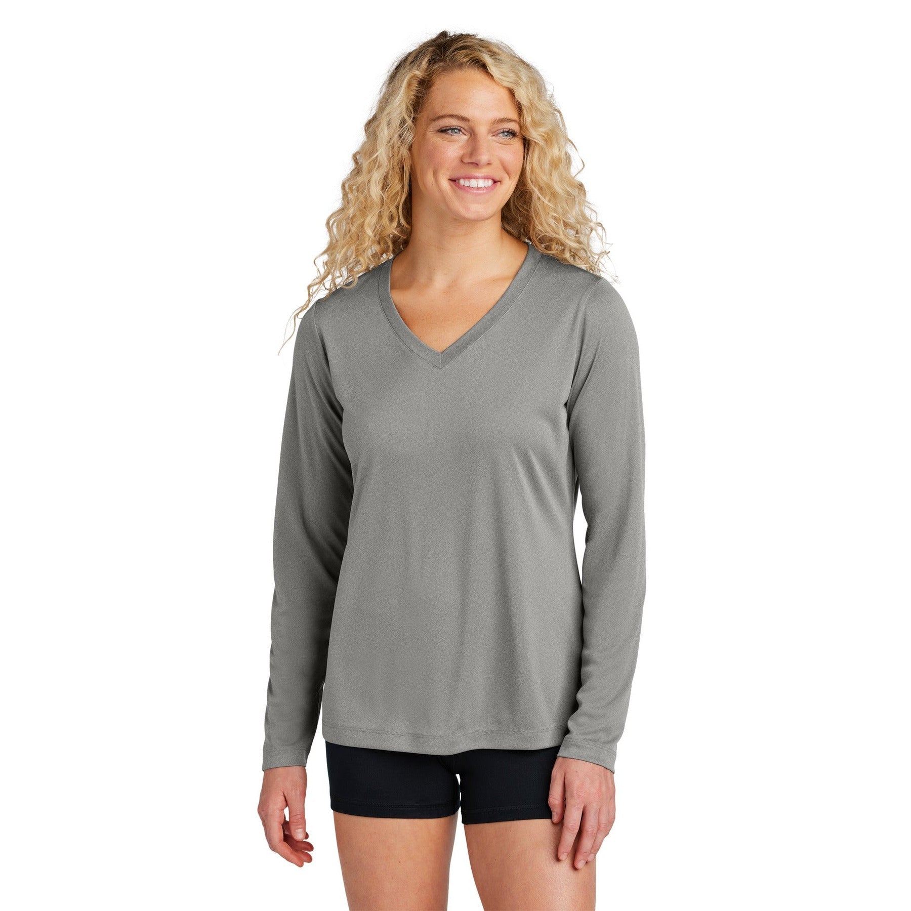Sport-Tek-Sport-Tek® Women's Long Sleeve PosiCharge® Competitor™ V-Neck Tee. LST353LS-MedTech-6