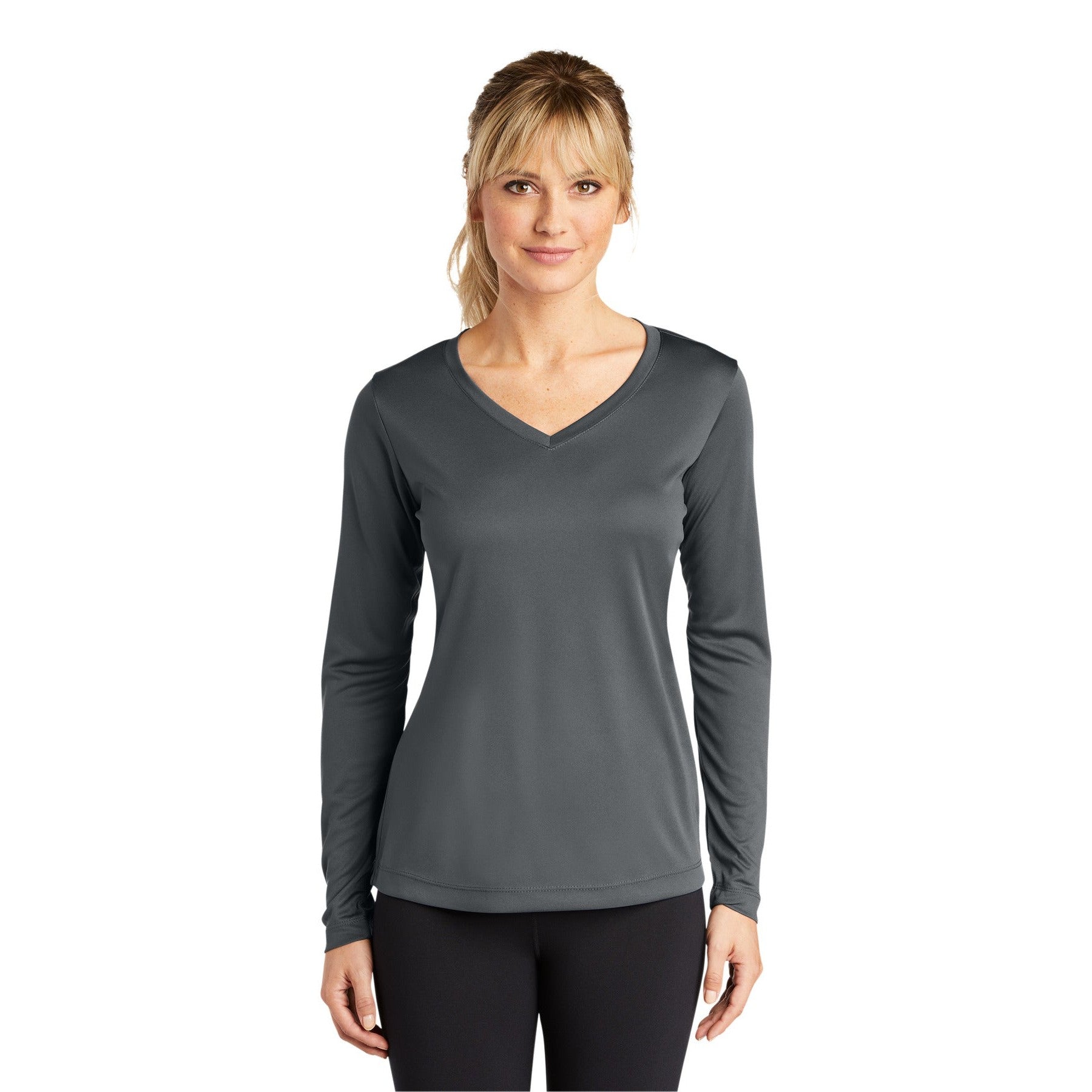 Sport-Tek-Sport-Tek® Women's Long Sleeve PosiCharge® Competitor™ V-Neck Tee. LST353LS-MedTech-8