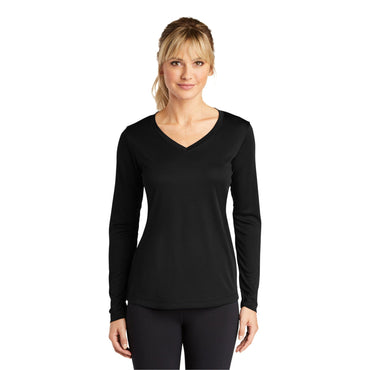 Sport-Tek-Sport-Tek® Women's Long Sleeve PosiCharge® Competitor™ V-Neck Tee. LST353LS-MedTech-2