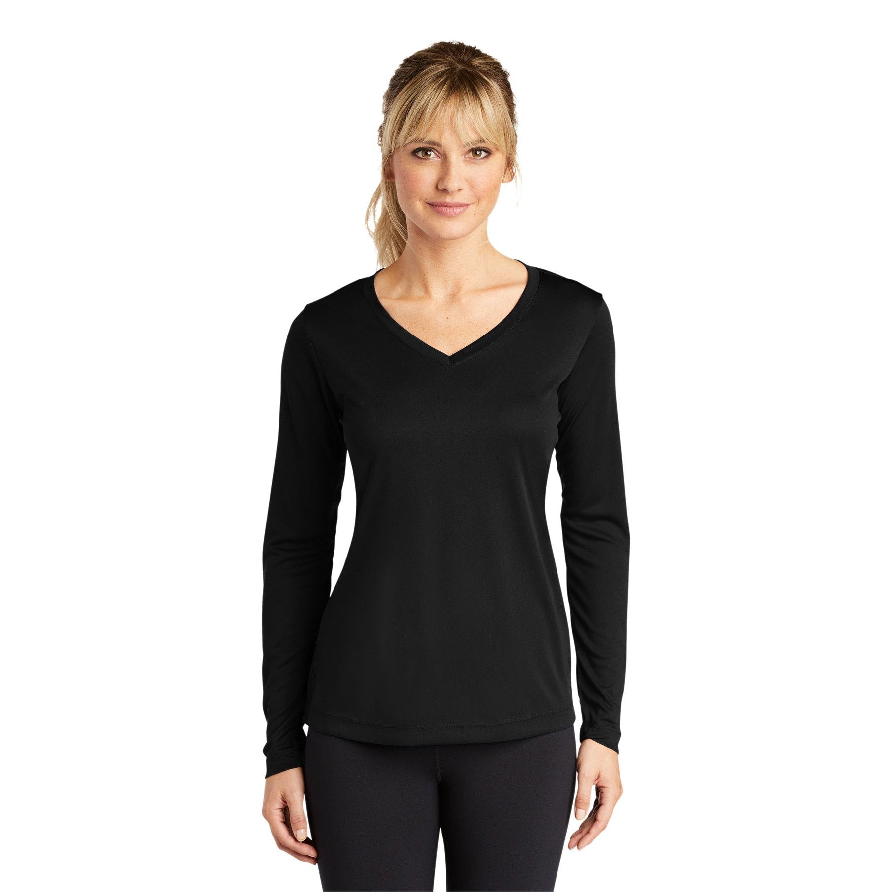 Sport-Tek-Sport-Tek® Women's Long Sleeve PosiCharge® Competitor™ V-Neck Tee. LST353LS-MedTech-2