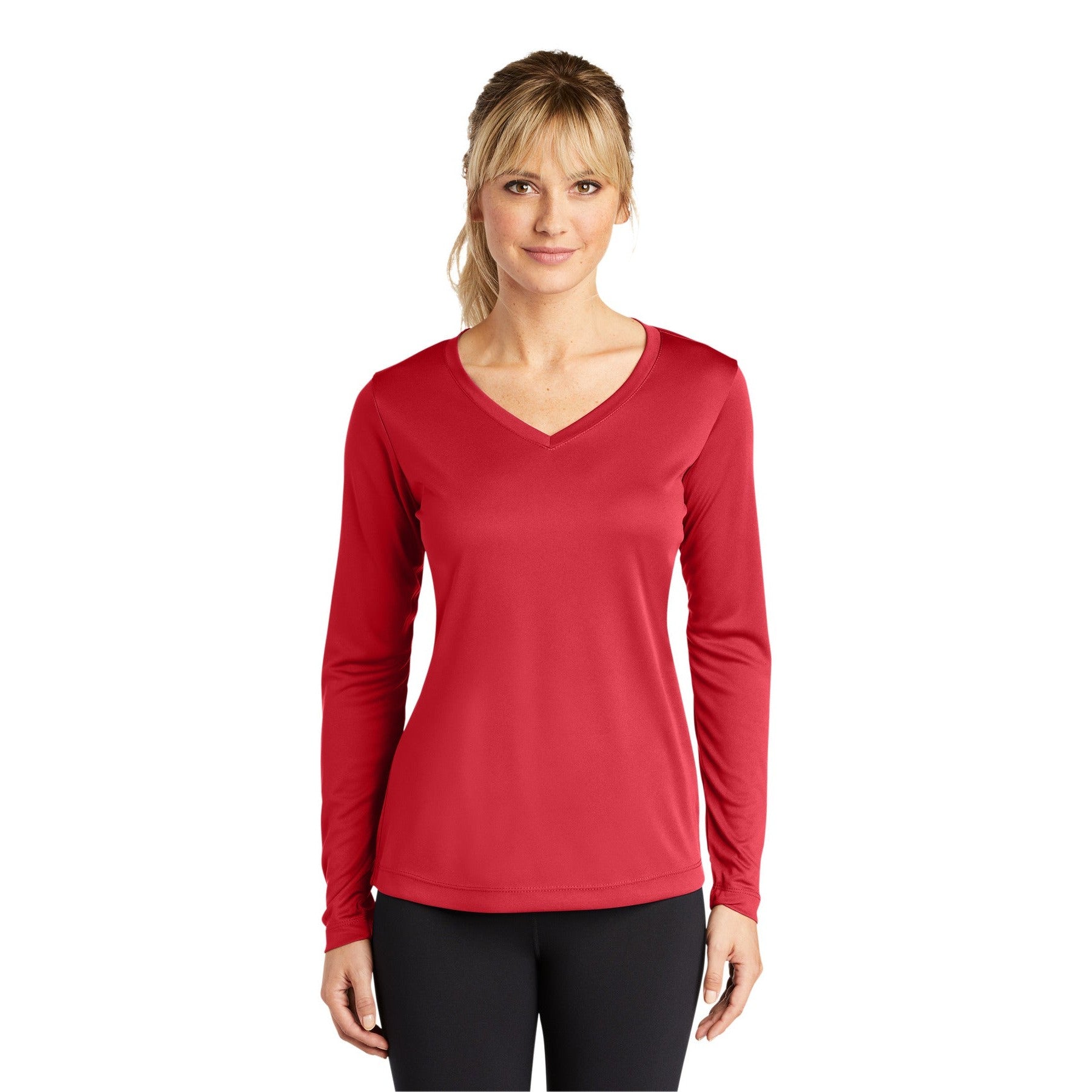 Sport-Tek-Sport-Tek® Women's Long Sleeve PosiCharge® Competitor™ V-Neck Tee. LST353LS-MedTech-17
