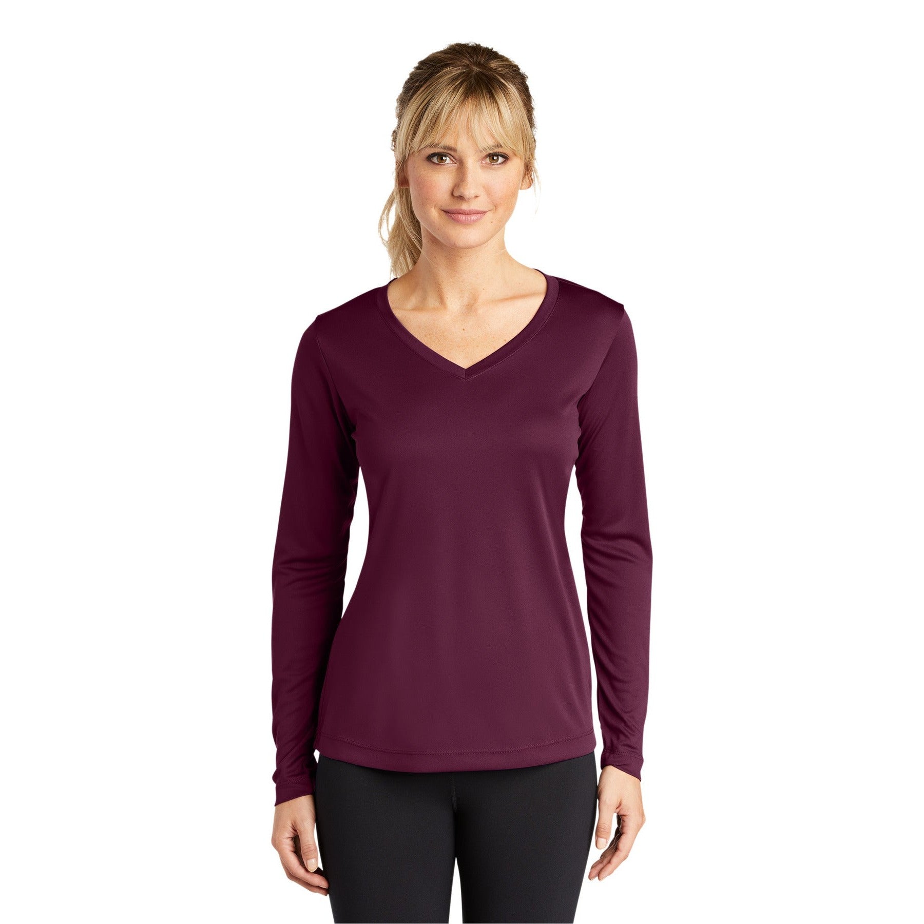 Sport-Tek-Sport-Tek® Women's Long Sleeve PosiCharge® Competitor™ V-Neck Tee. LST353LS-MedTech-10