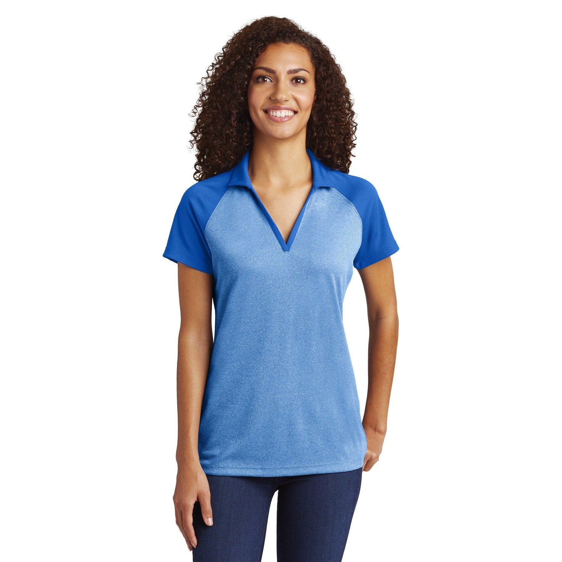 Sport-Tek-Sport-Tek ® Women's PosiCharge ® RacerMesh ® Raglan Heather Block Polo. LST641-MedTech-4