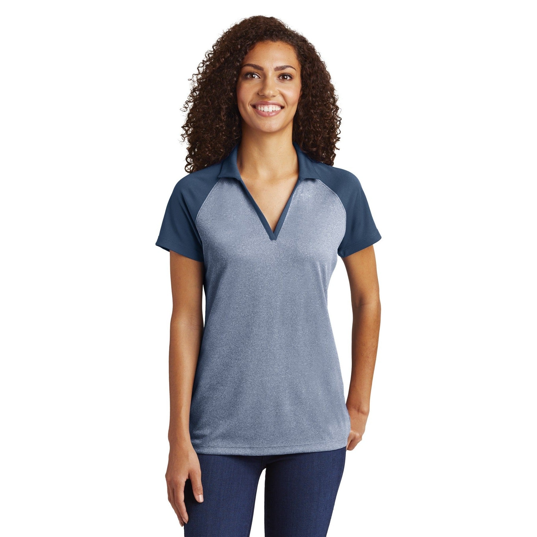 Sport-Tek-Sport-Tek ® Women's PosiCharge ® RacerMesh ® Raglan Heather Block Polo. LST641-MedTech-3