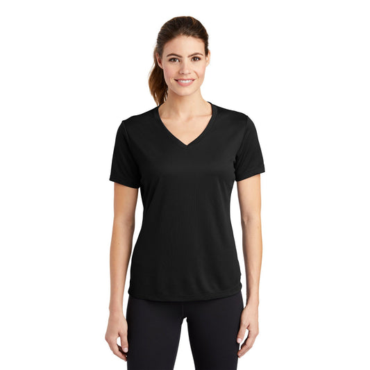 Sport-Tek-Sport-Tek® Women's PosiCharge® RacerMesh® V-Neck Tee. LST340-MedTech-1