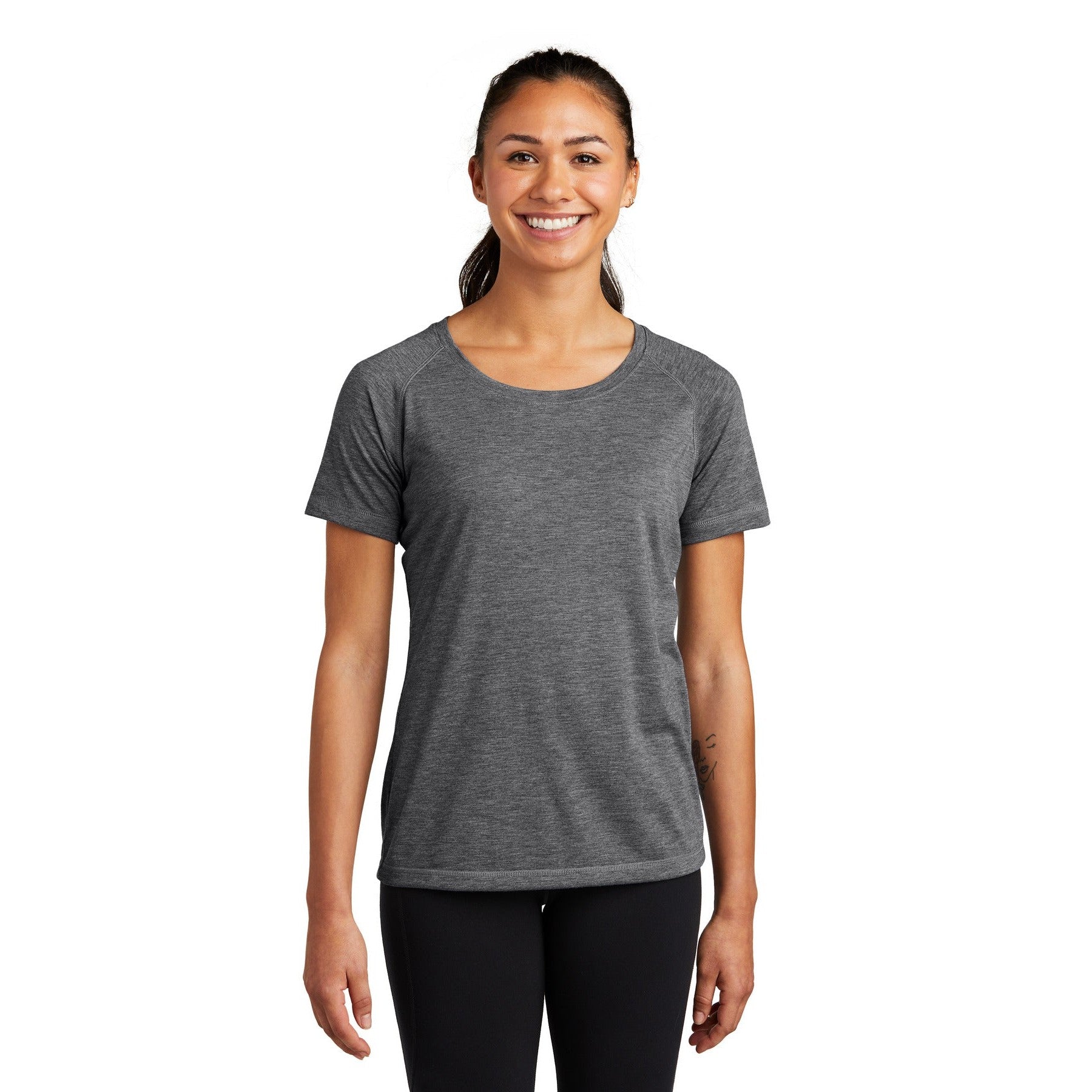 Sport-Tek-Sport-Tek ® Women's PosiCharge ® Tri-Blend Wicking Scoop Neck Raglan Tee. LST400-MedTech-2