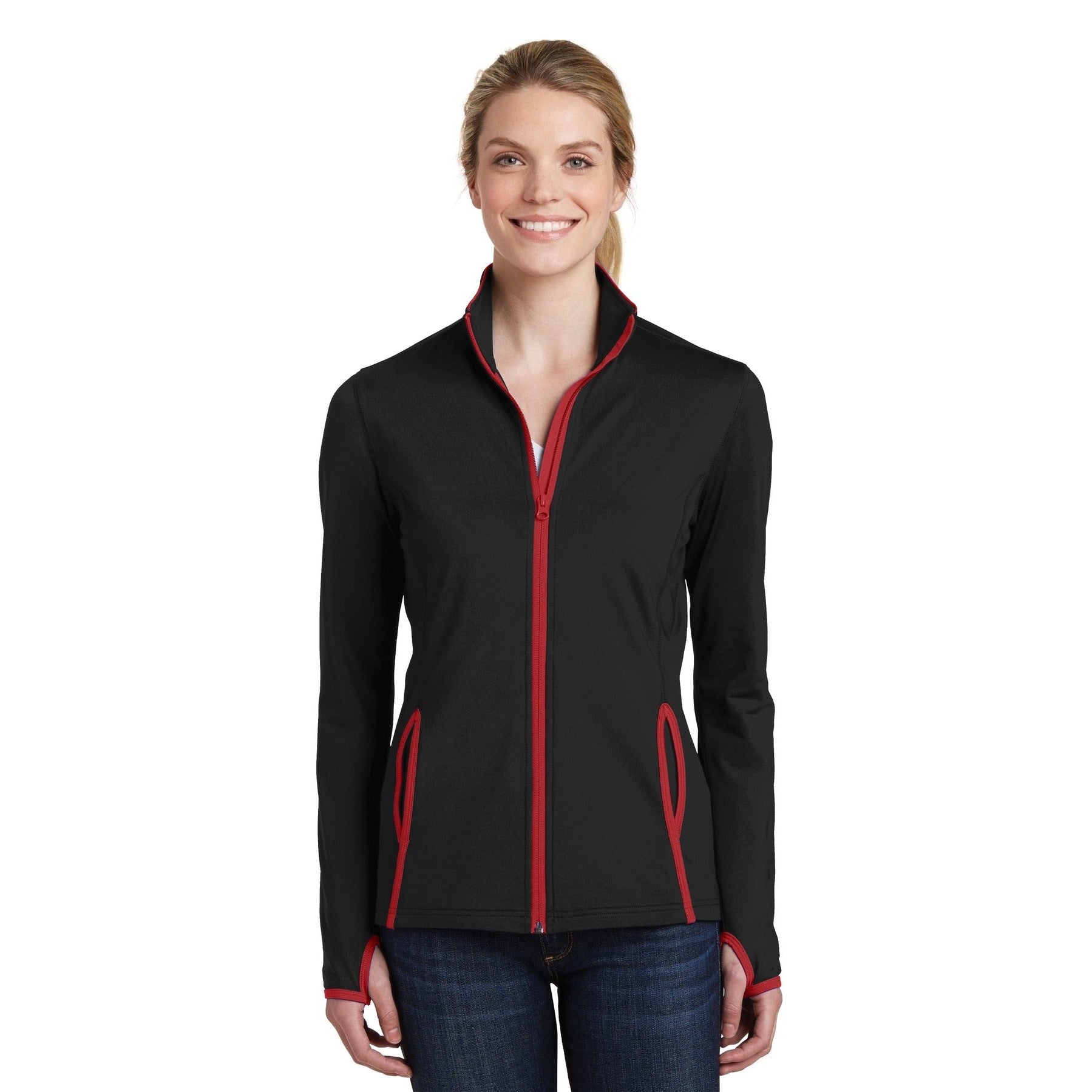 Sport-Tek-Sport-Tek® Women's Sport-Wick® Stretch Contrast Full-Zip Jacket. LST853-MedTech-2