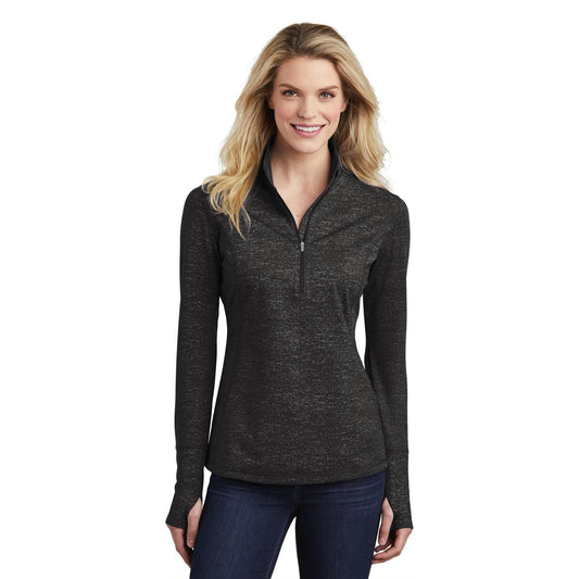 Sport-Tek-Sport-Tek ® Women's Sport-Wick ® Stretch Reflective Heather 1/2-Zip Pullover. LST855-MedTech-1