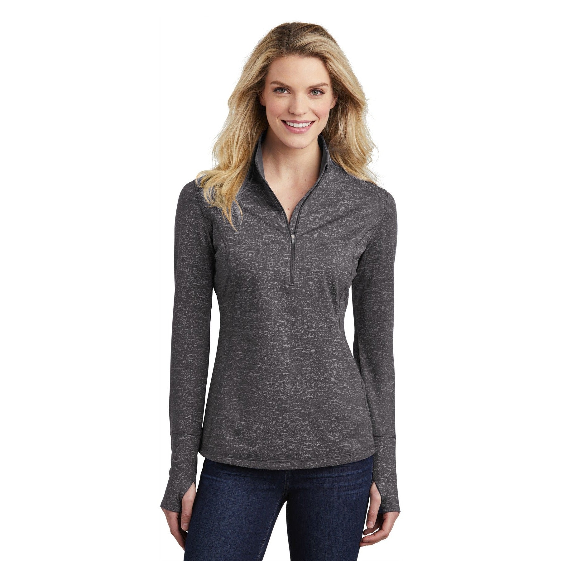 Sport-Tek-Sport-Tek ® Women's Sport-Wick ® Stretch Reflective Heather 1/2-Zip Pullover. LST855-MedTech-2