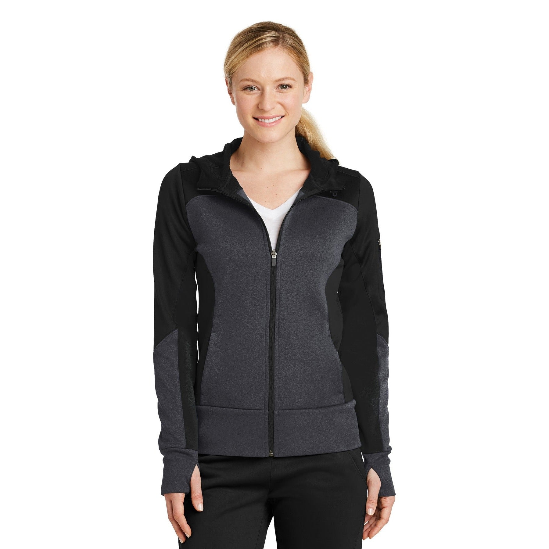 Sport-Tek-Sport-Tek® Women's Tech Fleece Colorblock Full-Zip Hooded Jacket. LST245-MedTech-1