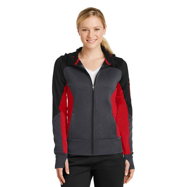 Sport-Tek-Sport-Tek® Women's Tech Fleece Colorblock Full-Zip Hooded Jacket. LST245-MedTech-2