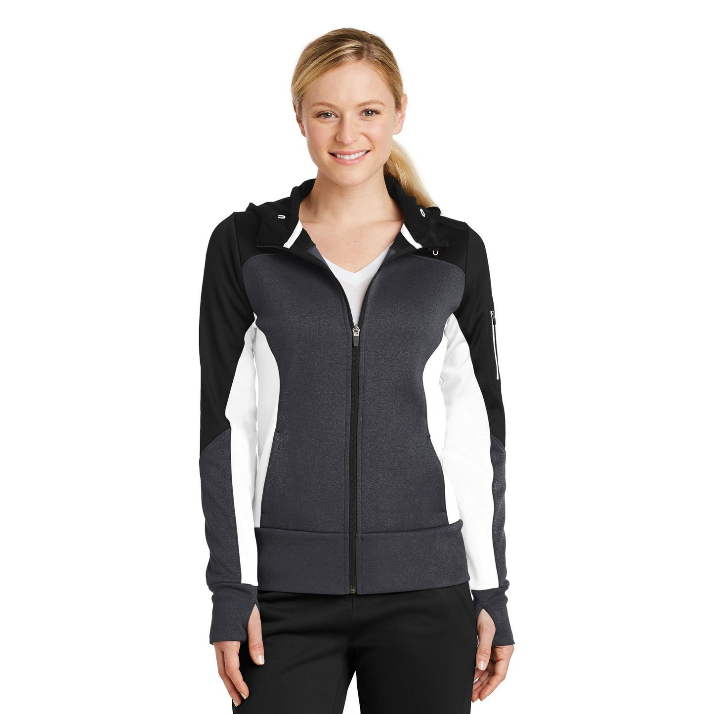Sport-Tek-Sport-Tek® Women's Tech Fleece Colorblock Full-Zip Hooded Jacket. LST245-MedTech-4
