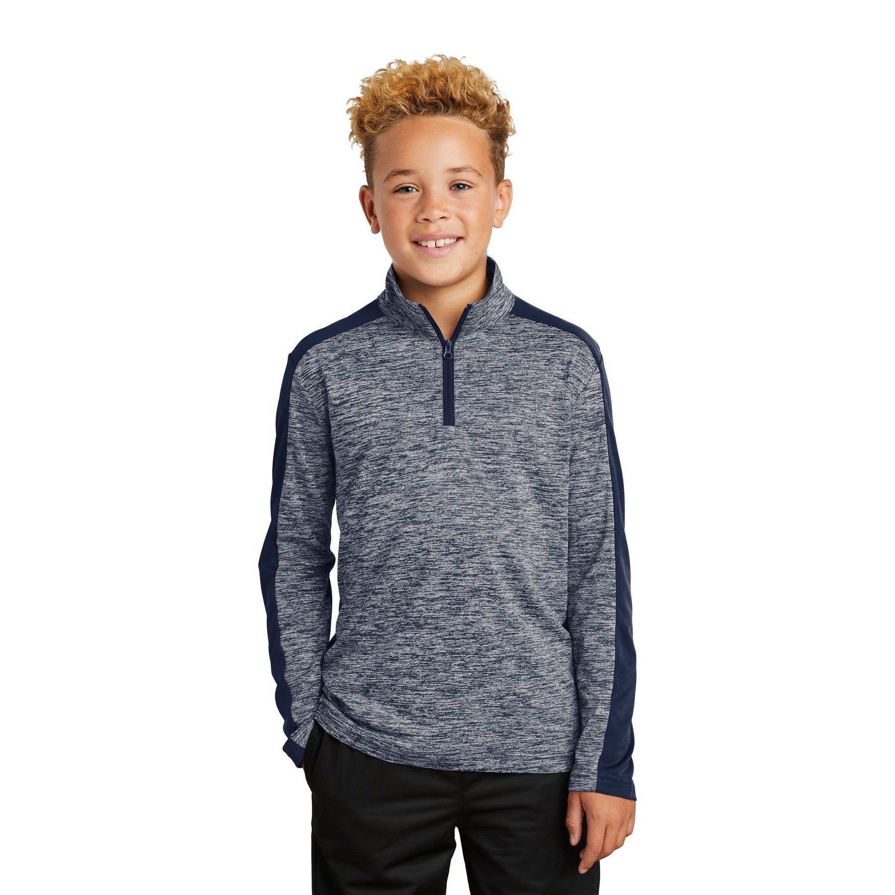 Sport-Tek-Sport-Tek ® Youth PosiCharge ® Electric Heather Colorblock 1/4-Zip Pullover. YST397-MedTech-3