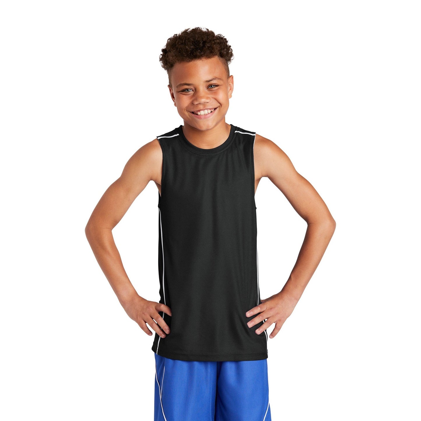 Sport-Tek-Sport-Tek® Youth PosiCharge® Mesh Reversible Sleeveless Tee. YT555-MedTech-1