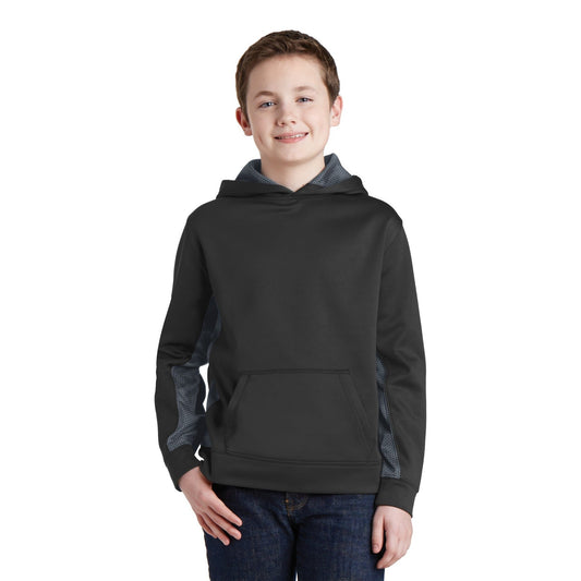 Sport-Tek-Sport-Tek® Youth Sport-Wick® CamoHex Fleece Colorblock Hooded Pullover. YST239-MedTech-1