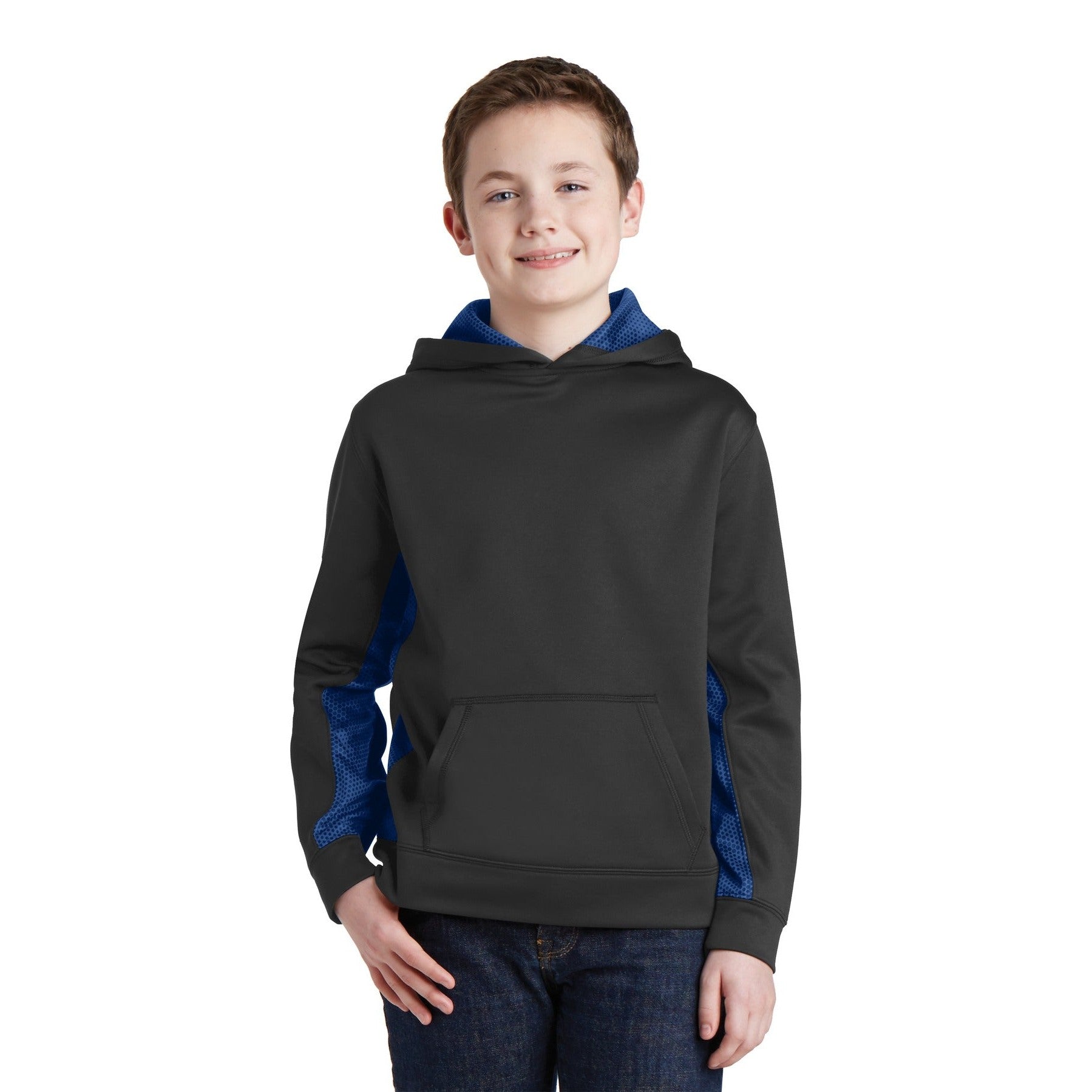 Sport-Tek-Sport-Tek® Youth Sport-Wick® CamoHex Fleece Colorblock Hooded Pullover. YST239-MedTech-3