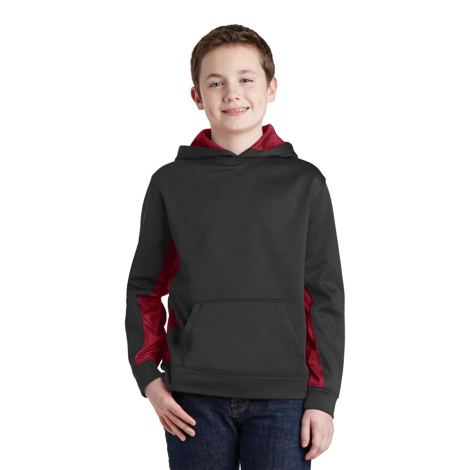 Sport-Tek-Sport-Tek® Youth Sport-Wick® CamoHex Fleece Colorblock Hooded Pullover. YST239-MedTech-2