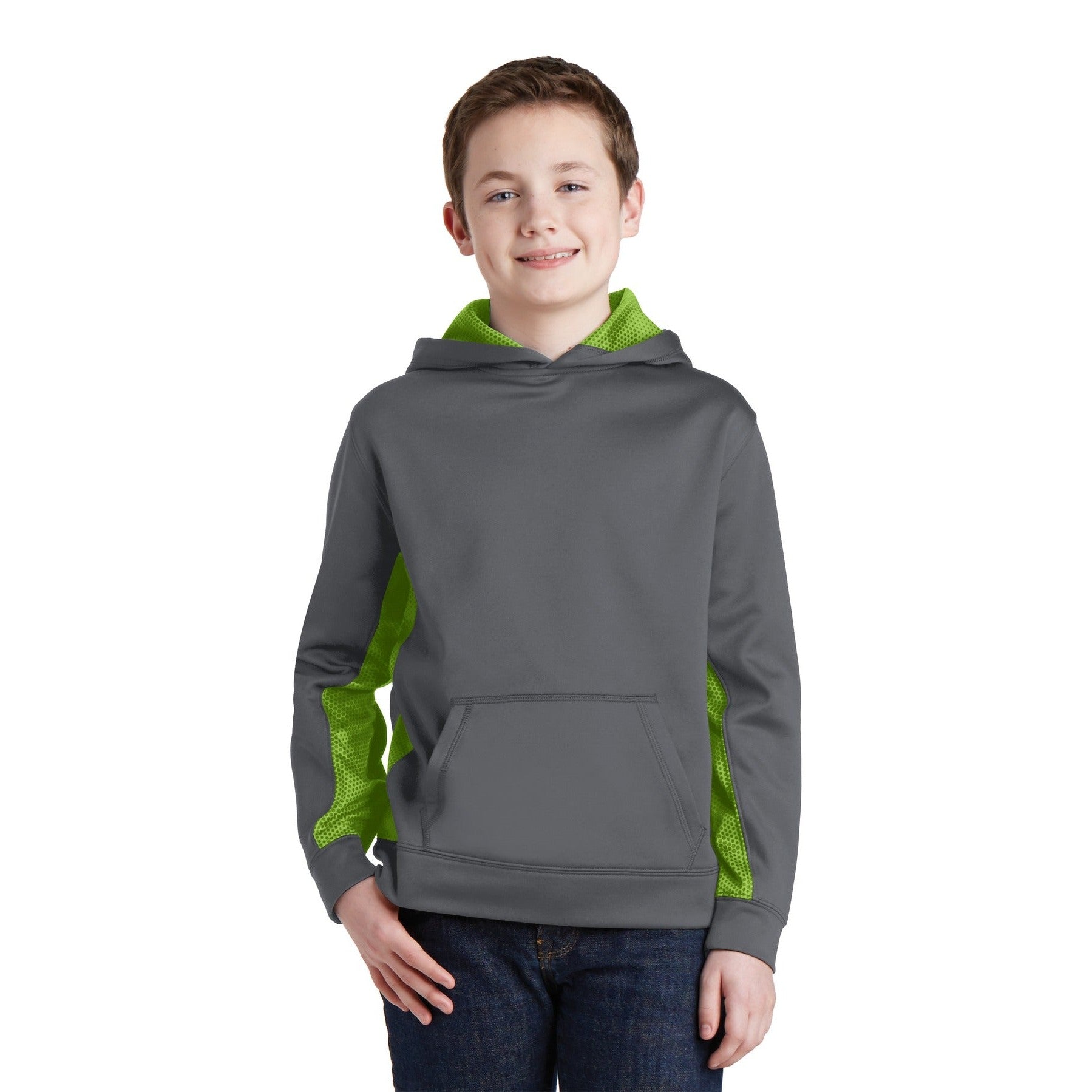 Sport-Tek-Sport-Tek® Youth Sport-Wick® CamoHex Fleece Colorblock Hooded Pullover. YST239-MedTech-4