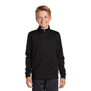 Sport-Tek-Sport-Tek ® Youth Tricot Sleeve Stripe Track Jacket. YST94-MedTech-2