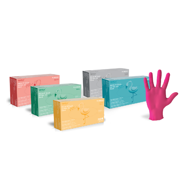 Ventyv-Ventyv® Nitrile Powder-Free Exam Aloe & Vitamin E ULTRA 3.5 Coral Flamingo-MedTech-1